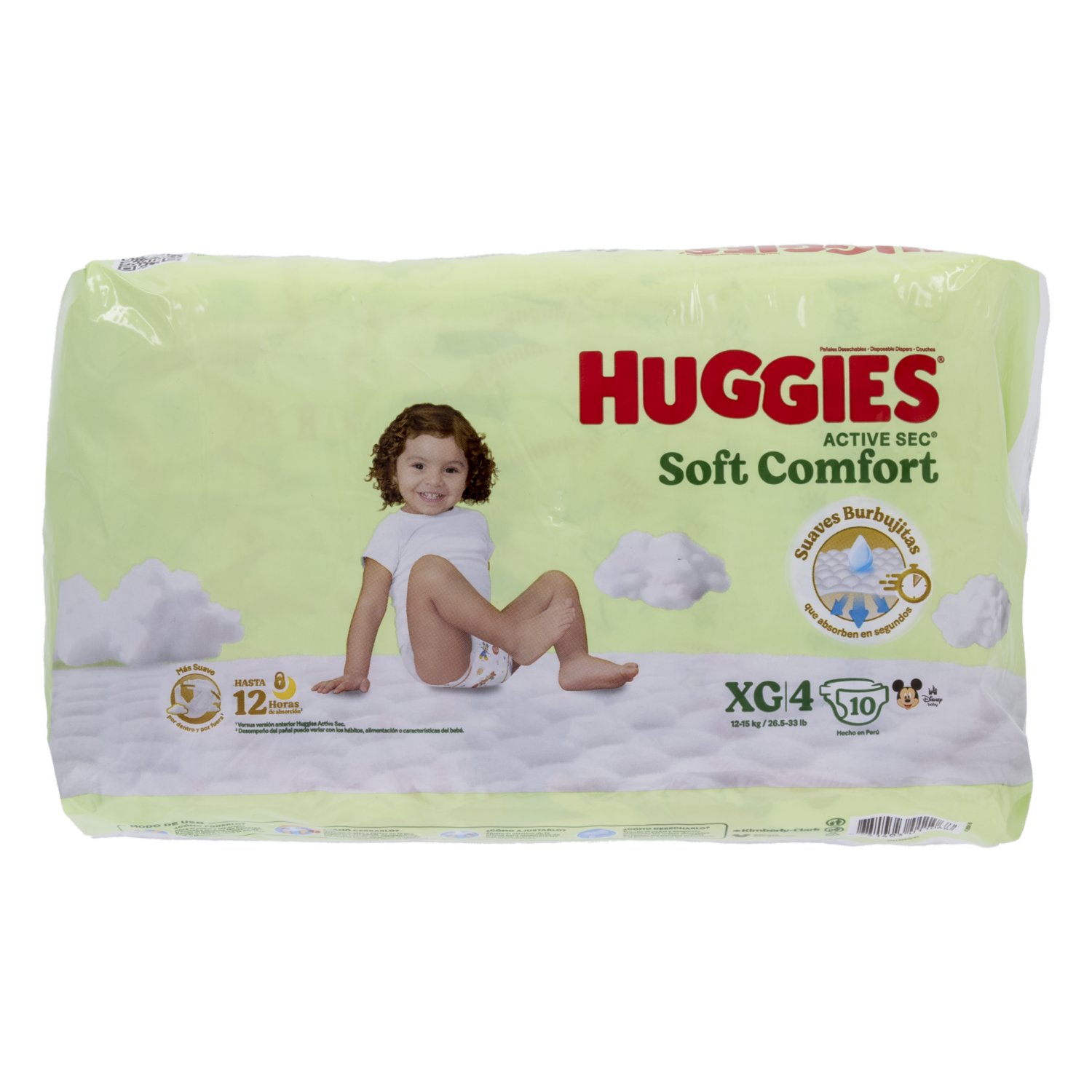 Pañales Active Sec Soft Confort XG Etapa 4 HUGGIES X10 Uds