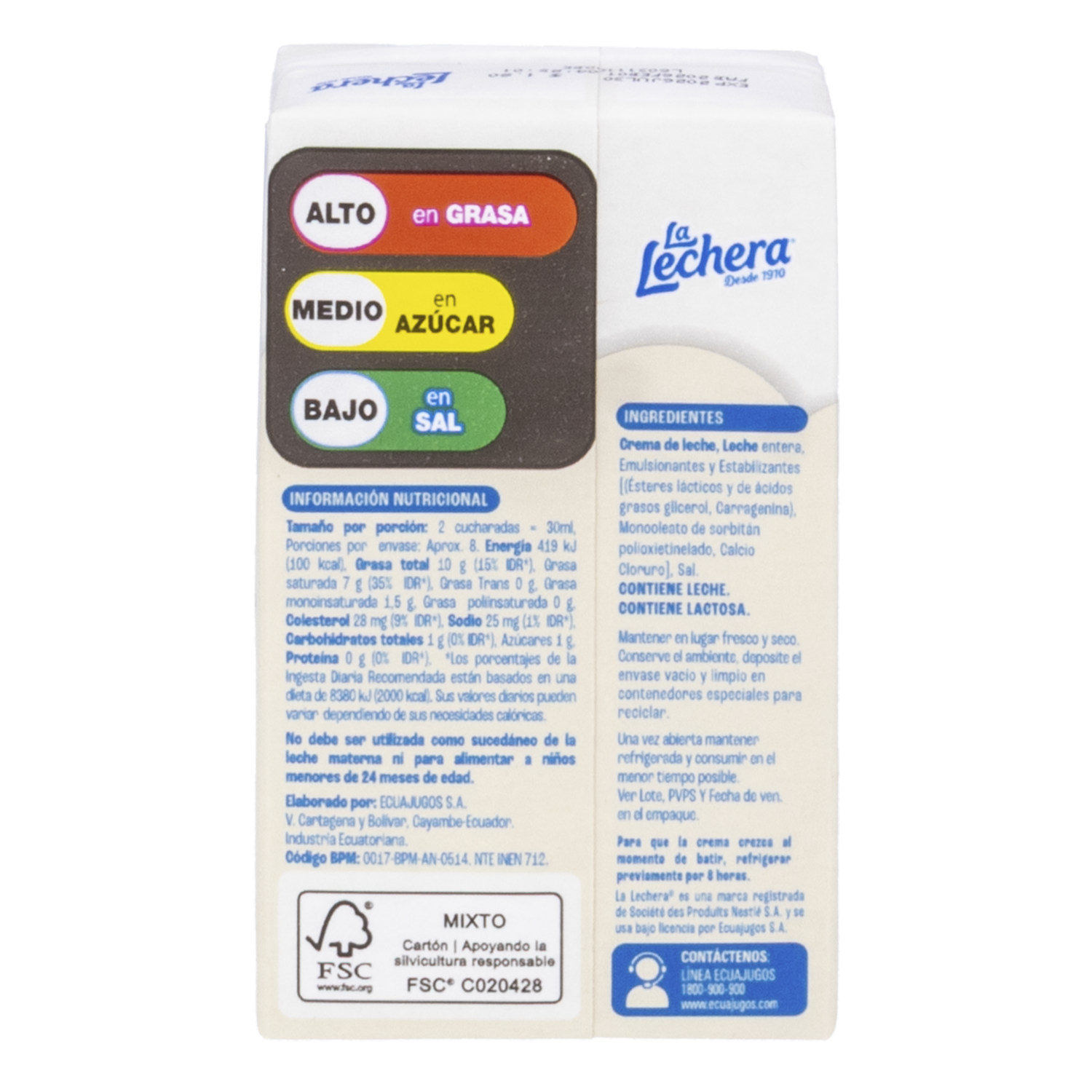 Crema De Leche UHT LA LECHERA 236 Ml