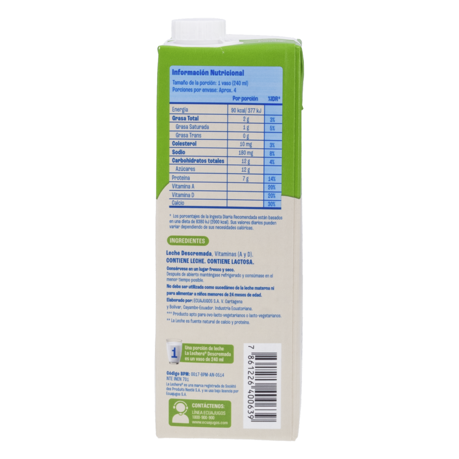 Leche Descremada Larga Vida LA LECHERA 946 Ml