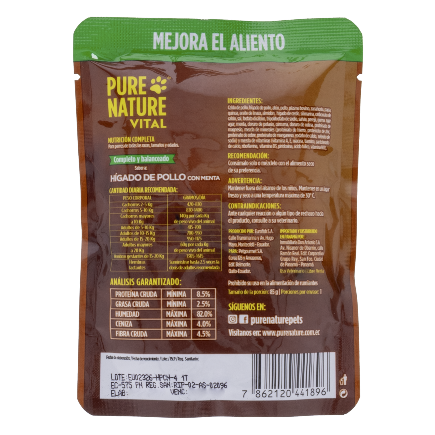 Alimento Húmedo Para Perros Sabor A Hígado PURE NATURE 85 G