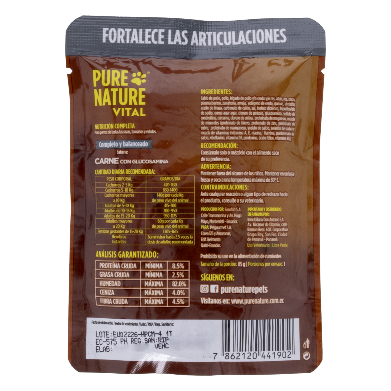 Alimento Húmedo Para Perros Sabor A Carne Con Glucosamina PURE NATURE 85 G