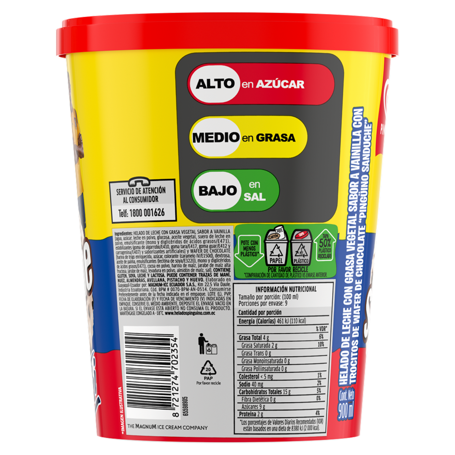 Helado Sanduche De Vainilla La Tri PINGÜINO 900 Ml