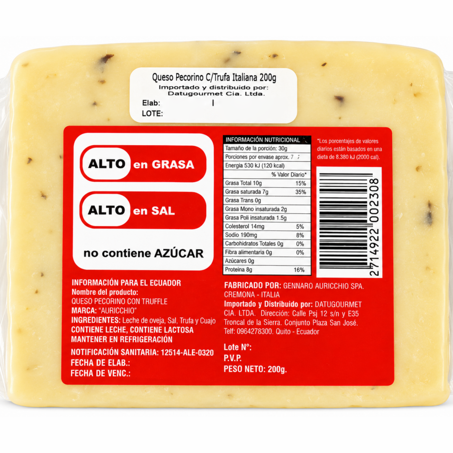 Queso Pecorino Italiano Con Trufa Rebanado AURICCHIO 200 G
