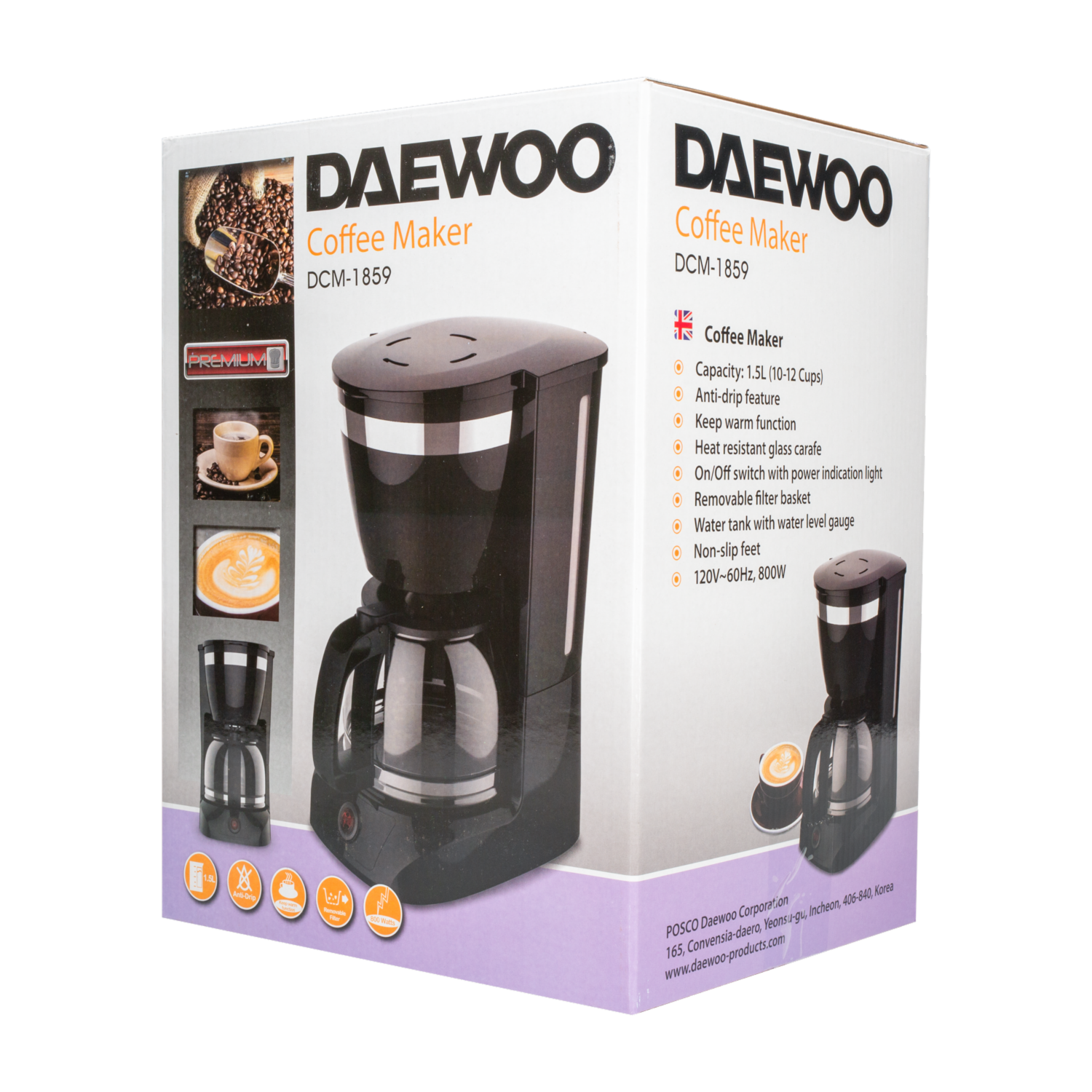 Cafetera Eléctrica Con Filtro Y Jarra De Vidrio Negra DCM-1859 DAEWOO 10-12 Tazas