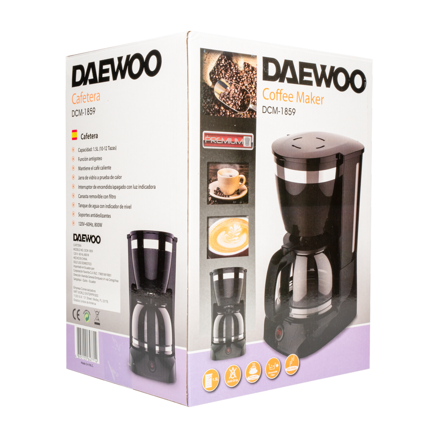 Cafetera Eléctrica Con Filtro Y Jarra De Vidrio Negra DCM-1859 DAEWOO 10-12 Tazas