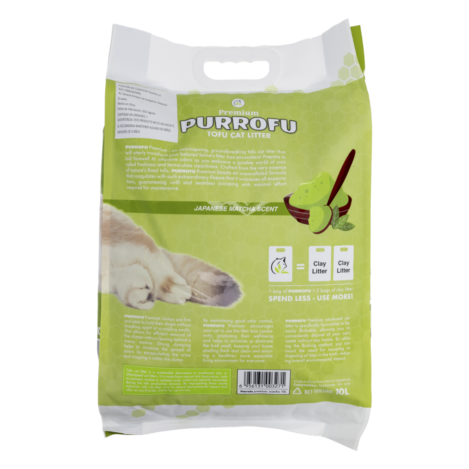 Arena Para Gatos Purrofu Matcha KIND PET 10 Litros