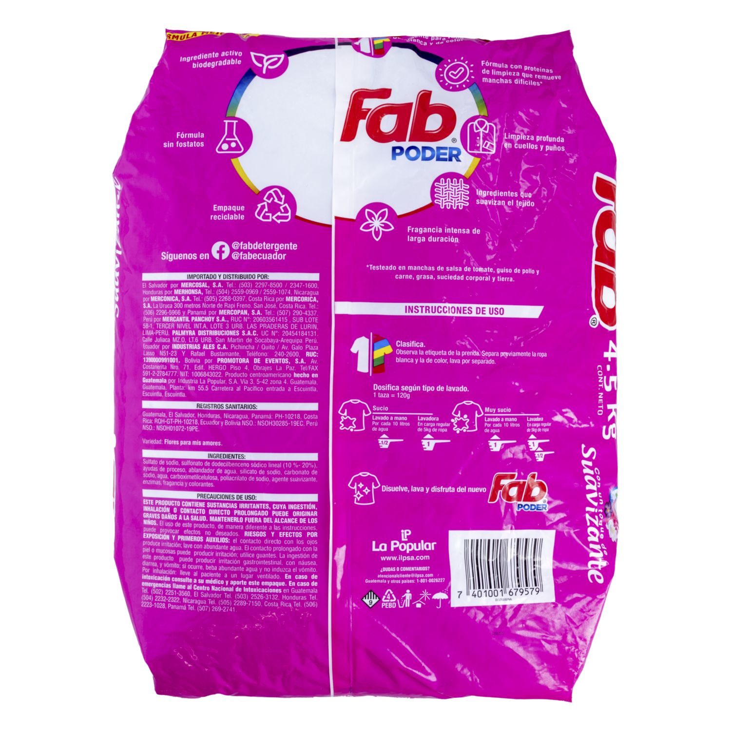 Detergente En Polvo Con Toque De Suavizante FAB 4500 G