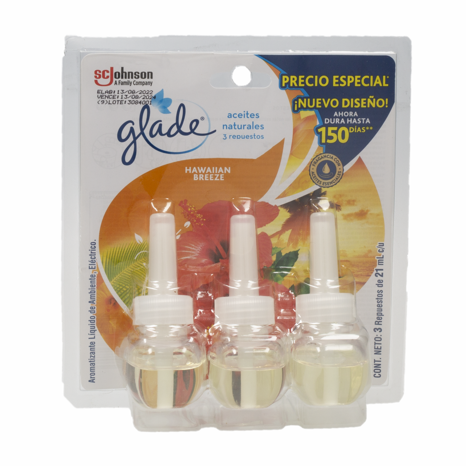 Desodorante Ambiental Aceites Naturales Hawaiian Breeze R GLADE 3 X 21 Ml