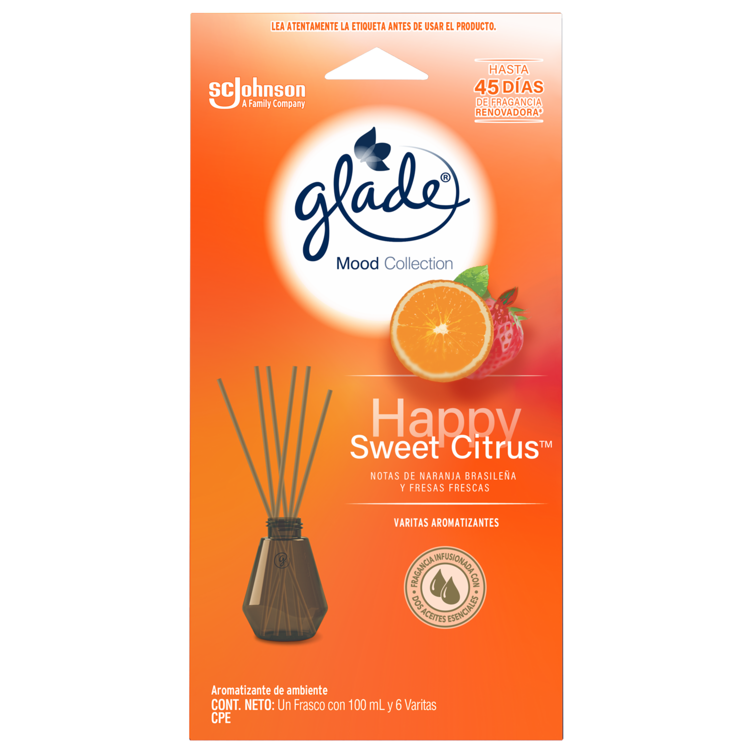 Ambientador En Varitas Mood Collection Fragancia Happy Sweet Citrus GLADE 100 Ml