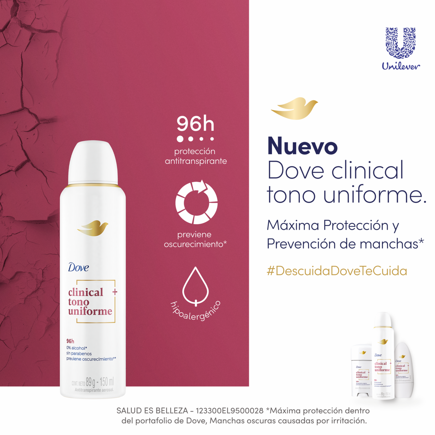 Desodorante En Aerosol Antitranspirante Para Mujer Clinical Tono Uniforme DOVE 150 Ml