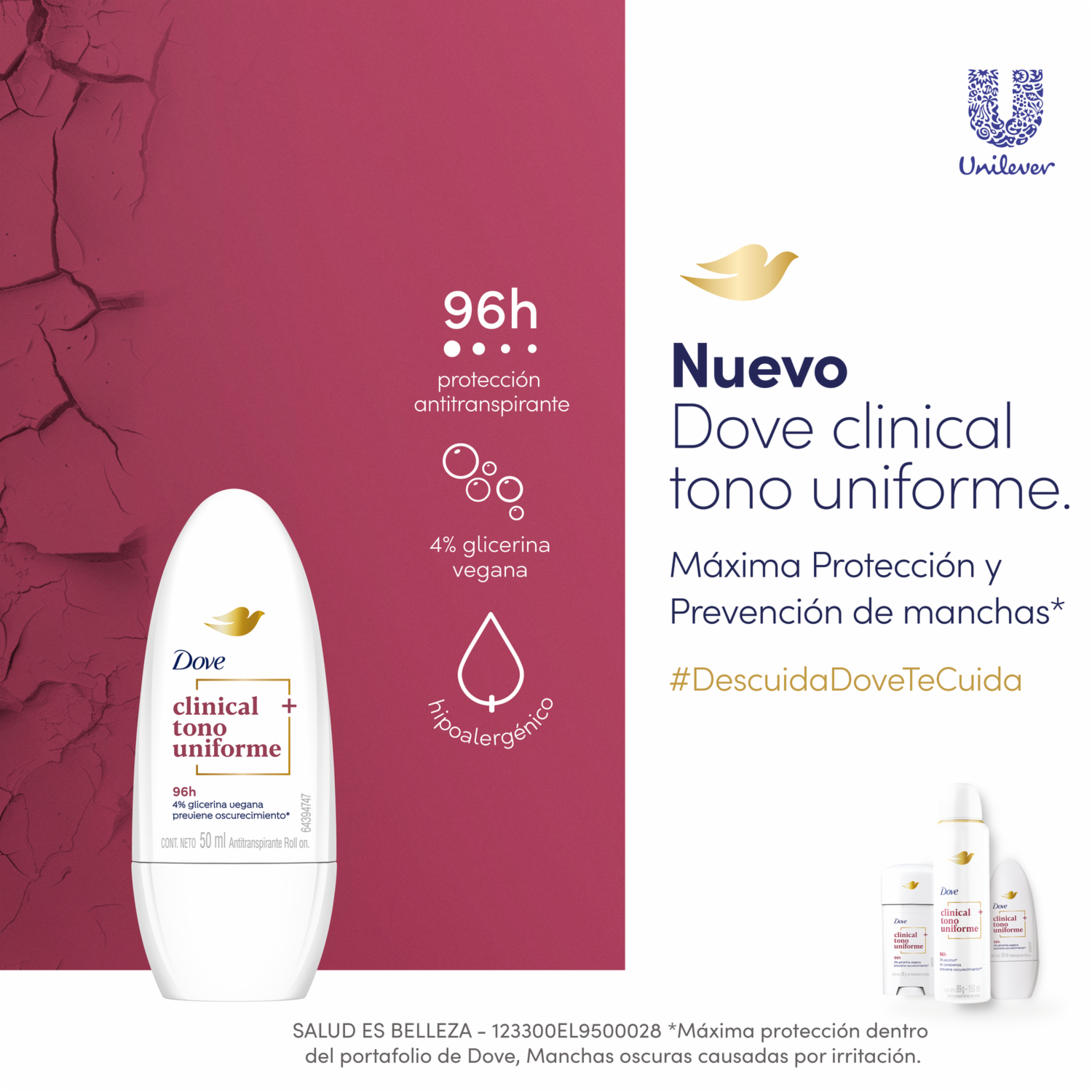 Desodorante En Roll-On Antitranspirante Para Mujer Clinical Tono Uniforme DOVE 50Ml