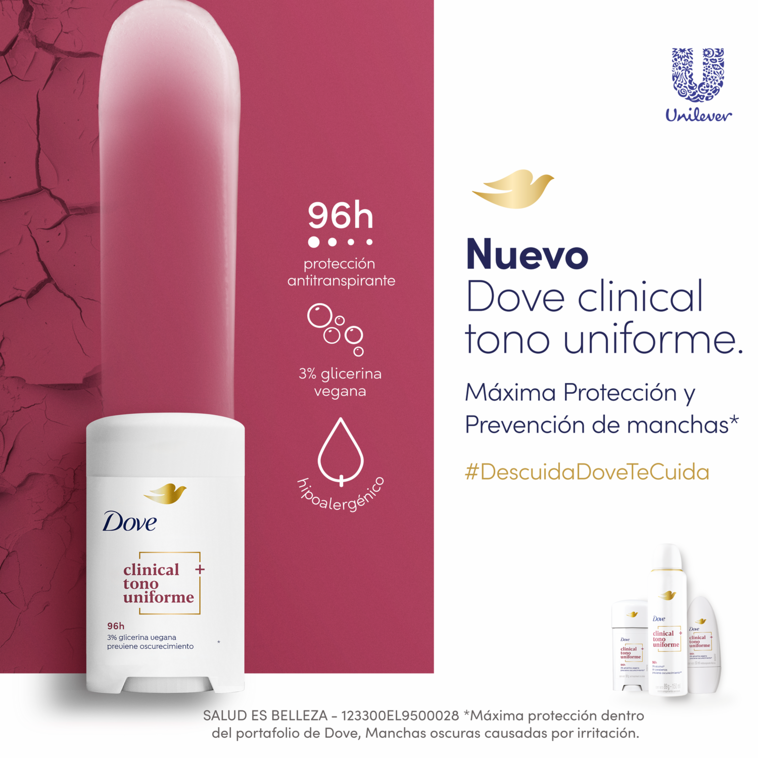 Desodorante En Barra Antitranspirante Para Mujer Clinical Tono Uniforme DOVE 58 G