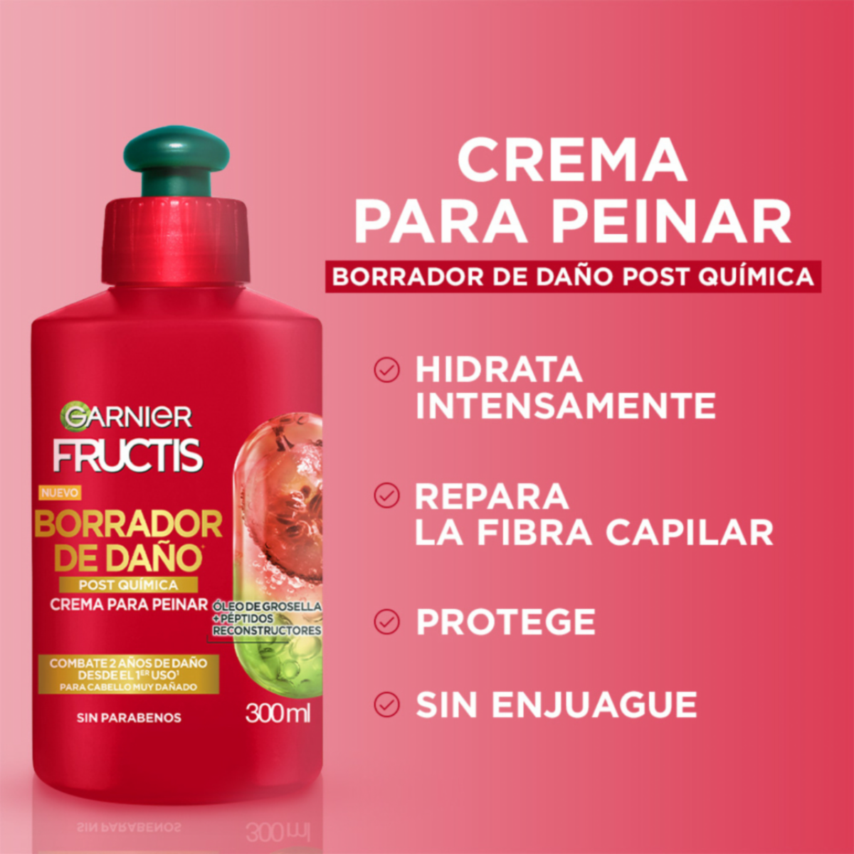 Crema Para Peinar Borrador De Daño Post Química GARNIER FRUCTIS 300 Ml