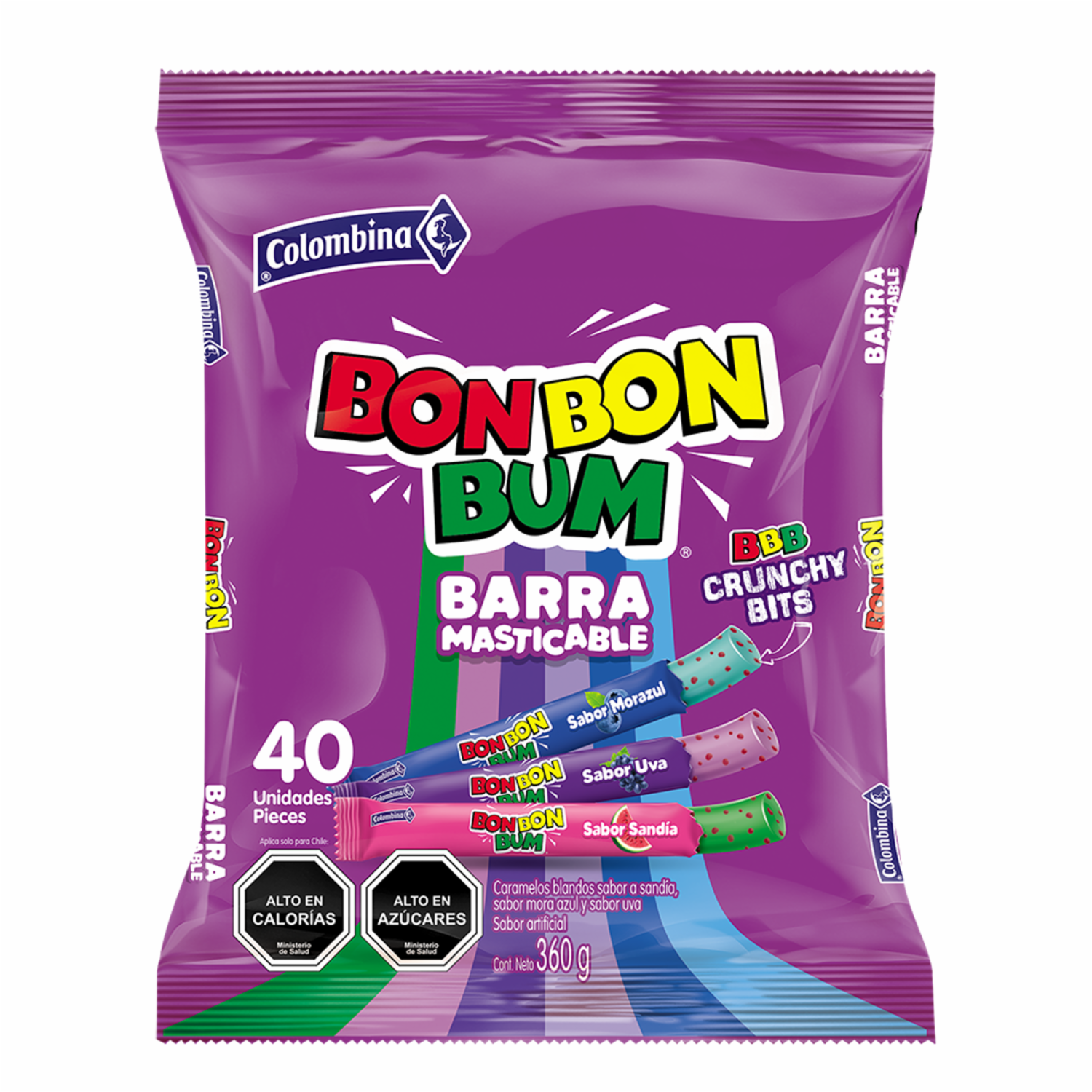 Caramelos Blandos Masticables Sabores Surtidos: Uva, Morazul Y Sandia BON BON BUM 360 G