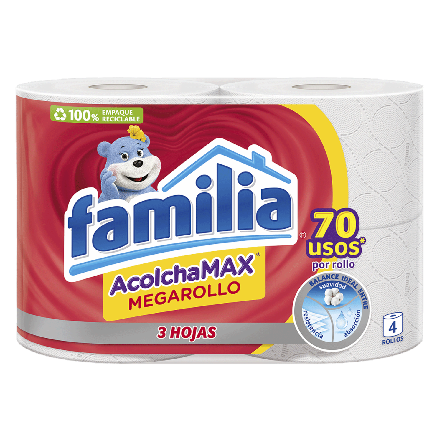 Papel Higiénico Acolchamax Megarollo FAMILIA 4 Rolllos