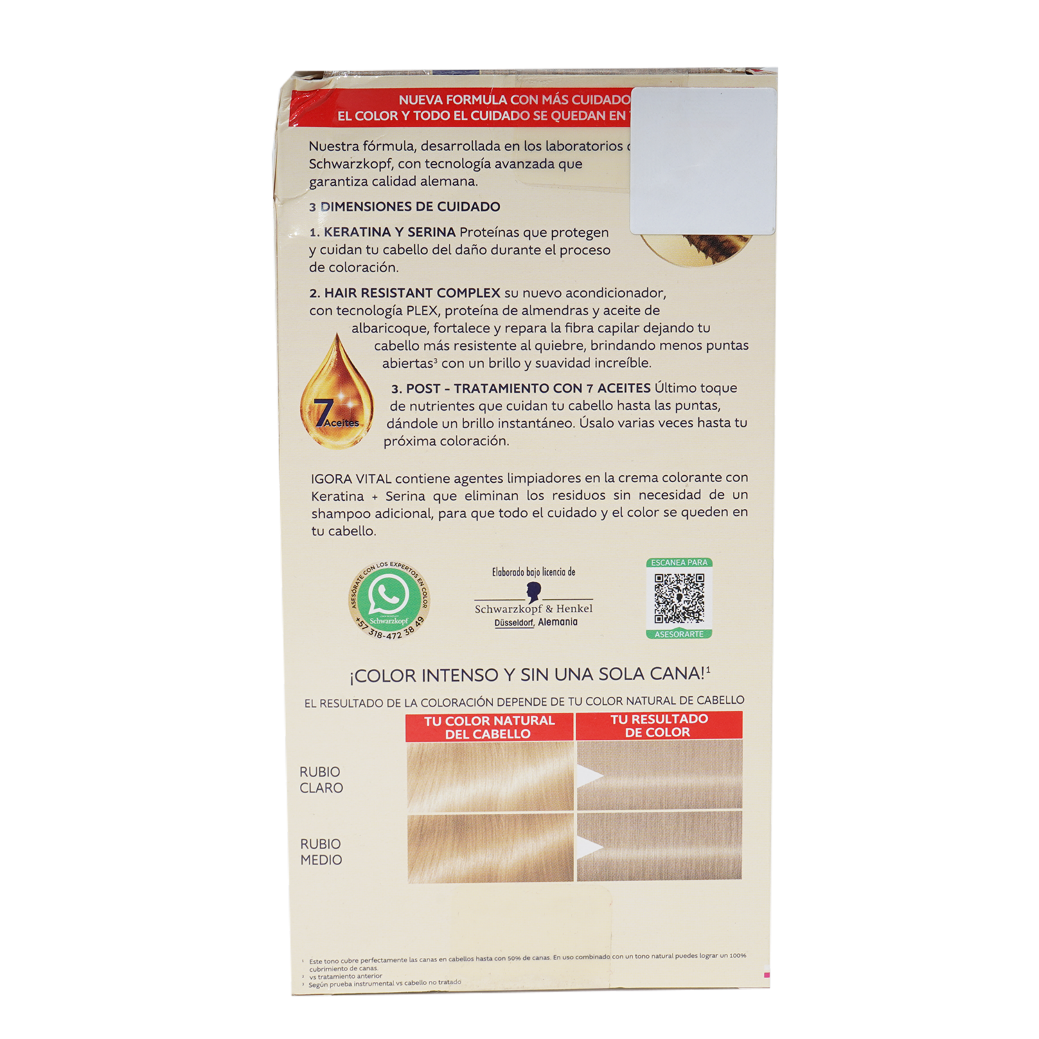 Tinte De Cabello Capilar Doble Tubo Rubio Extra Claro Cenizo 9-1 IGORA VITAL Unidad