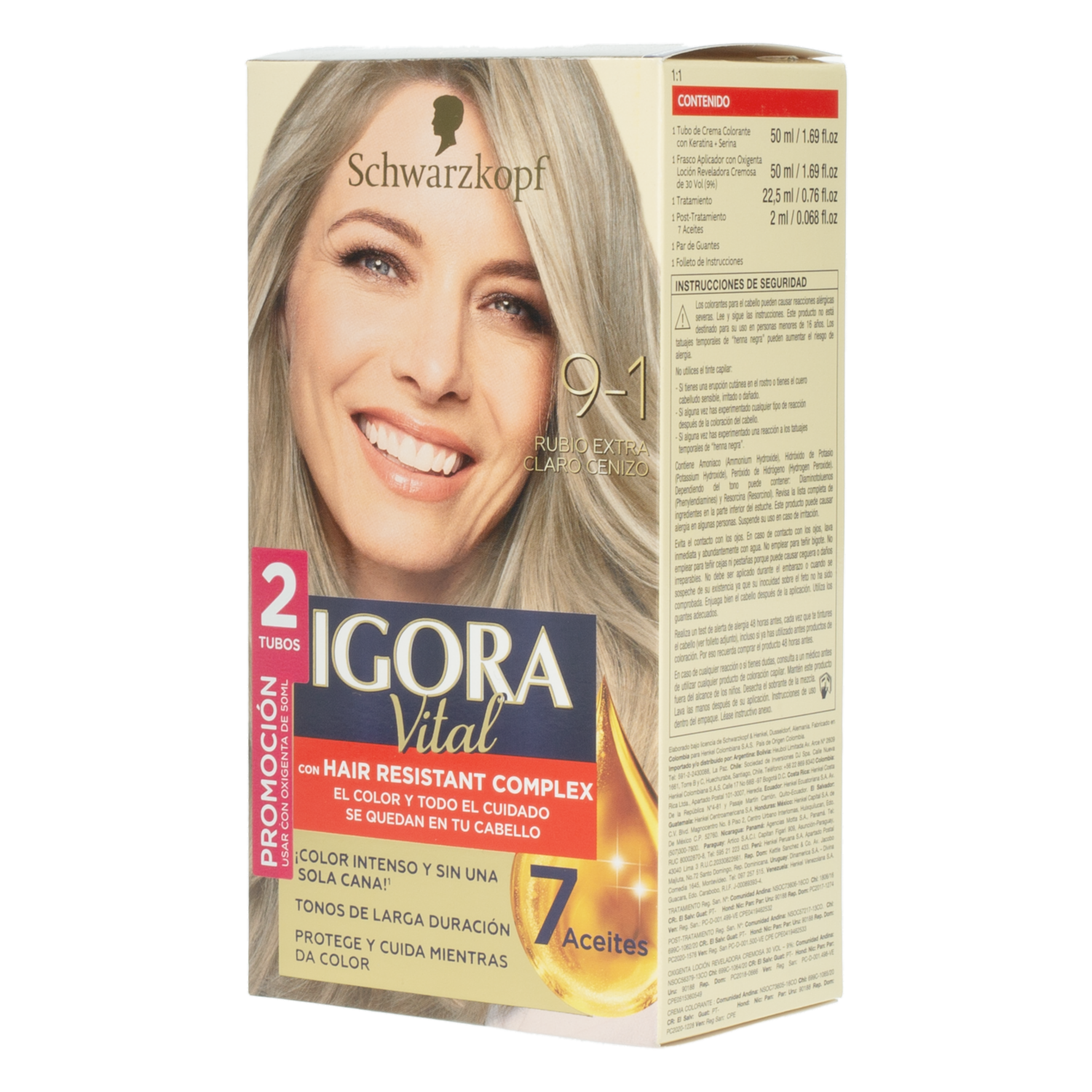 Tinte De Cabello Capilar Doble Tubo Rubio Extra Claro Cenizo 9-1 IGORA VITAL Unidad