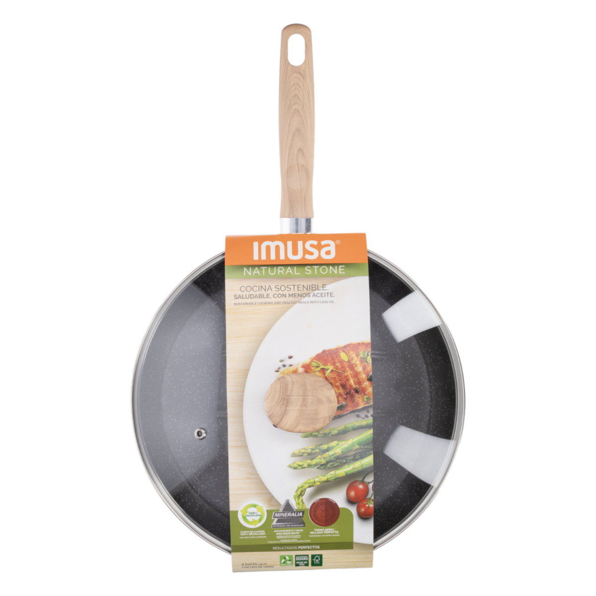 Sartén Anti Adherente Natural Stone Con Tapa De Vidrio IMUSA 30 Cm