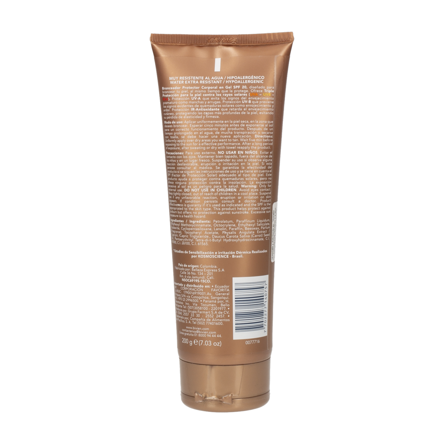 Bronceador Y Protector Solar En Gel Con Activador De Melanina Hipoalergénico Spf20 SUN PRO Pack 2 X 200 G