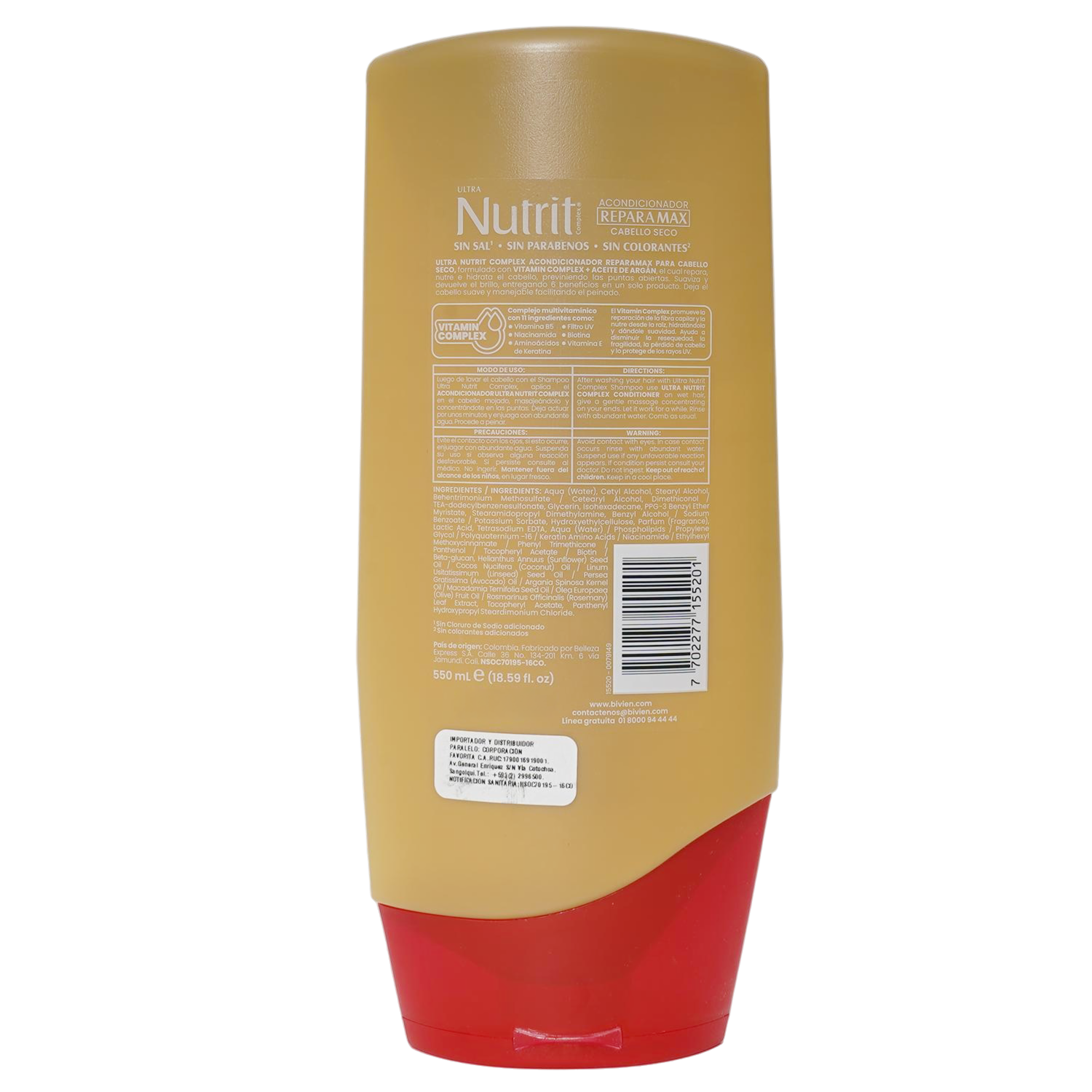 Acondicionador De Cabello Reparamax Aceite De Argán + Vitamin Complex NUTRIT 550 Ml
