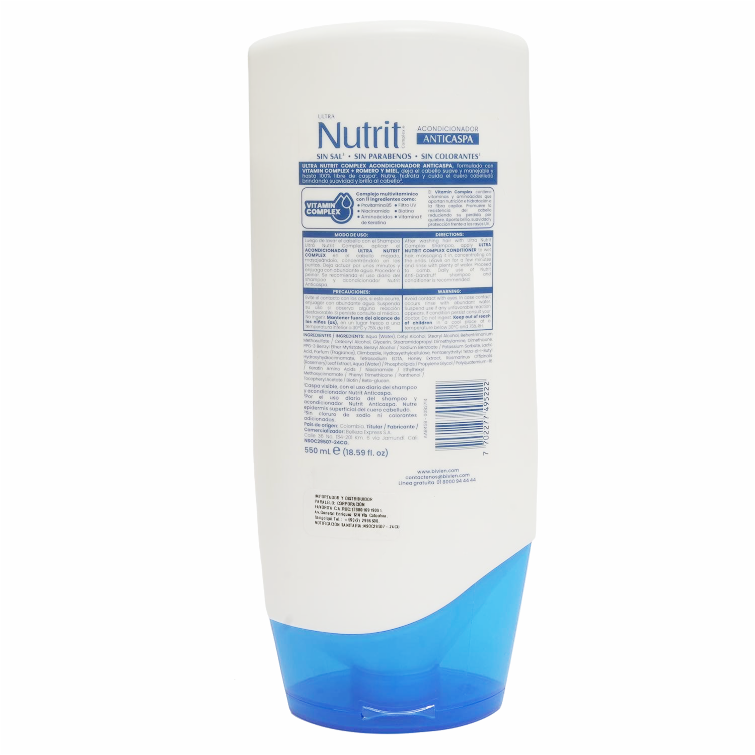 Acondicionador De Cabello Anti Caspa Romero + Miel + Vitamin Complex NUTRITI 550 Ml