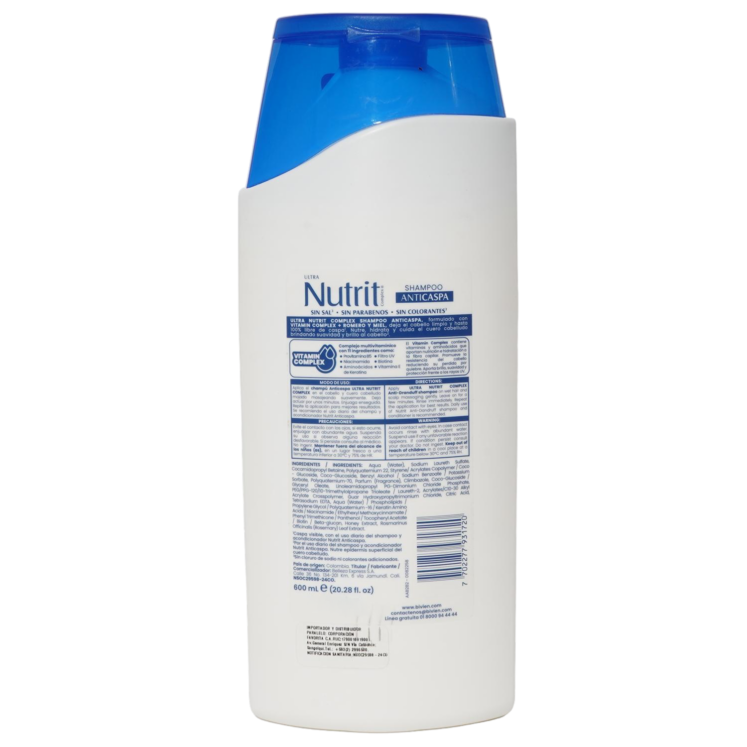 Shampoo De Cabello Anticaspa Romero + Miel + Vitamin Complex NUTRIT 600 Ml