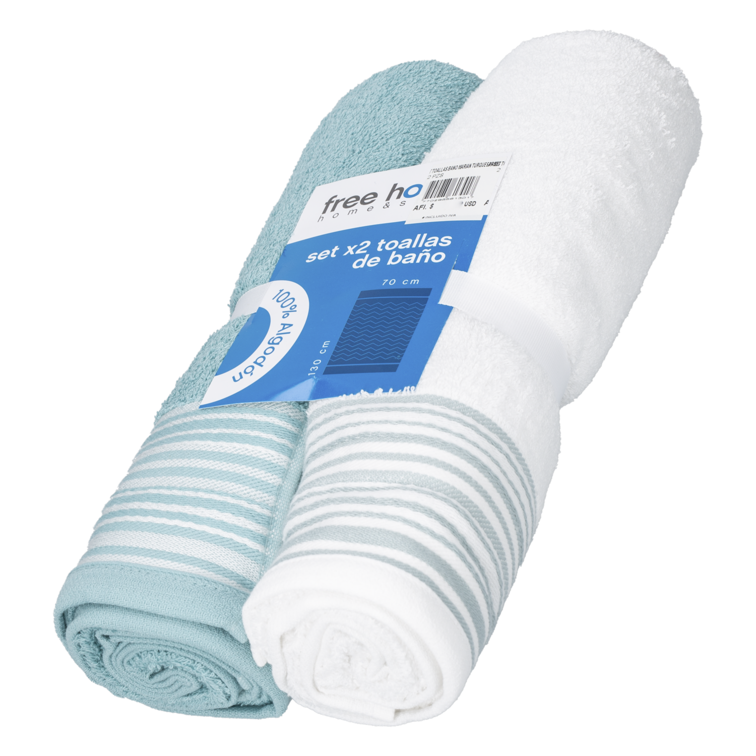 Set Toallas De Baño Marian Turquesa 400G FREE HOME 2 Piezas