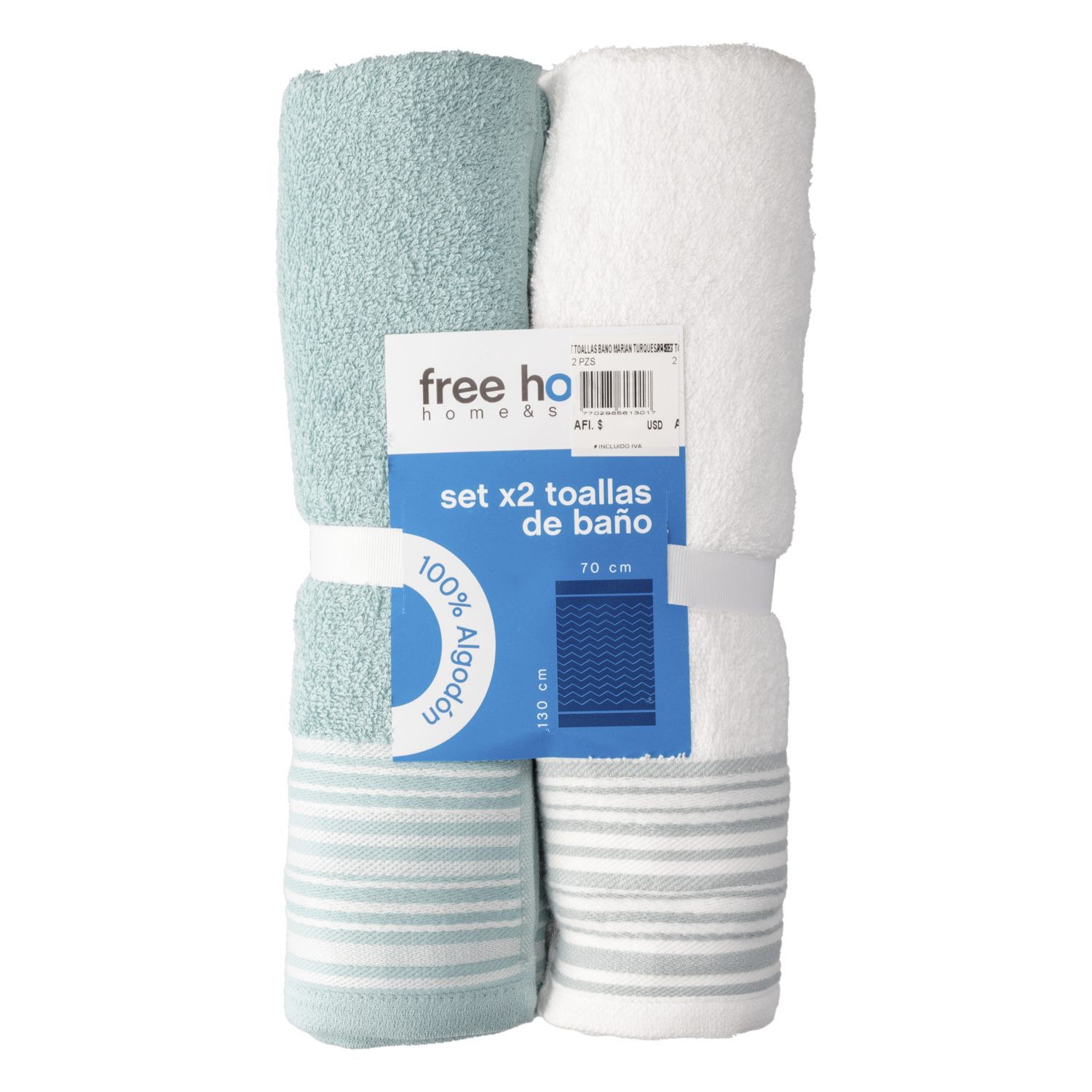 Set Toallas De Baño Marian Turquesa 400G FREE HOME 2 Piezas