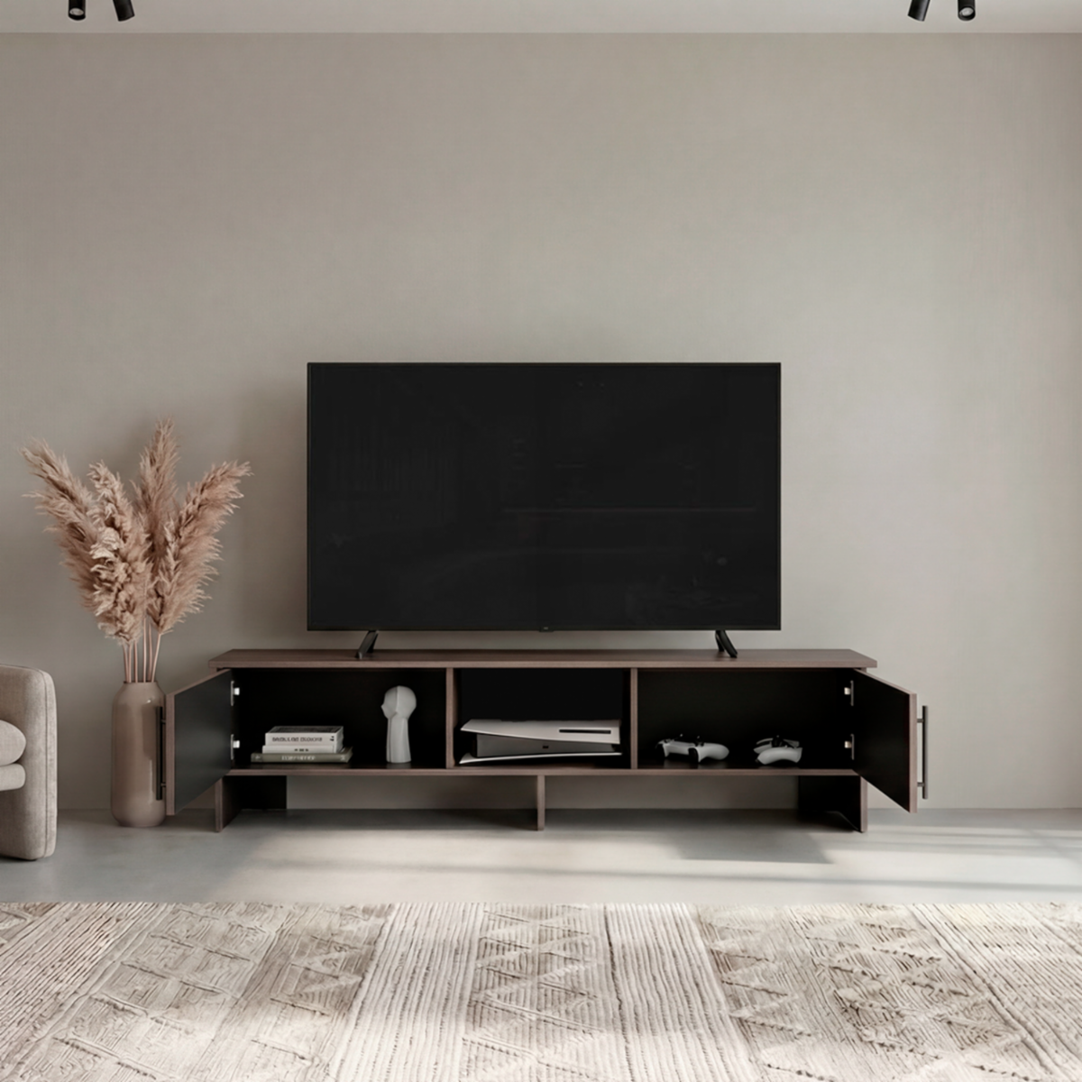 Rack De Tv Para 65″ Linea Dago Avellana Negro MÖBLART MDF