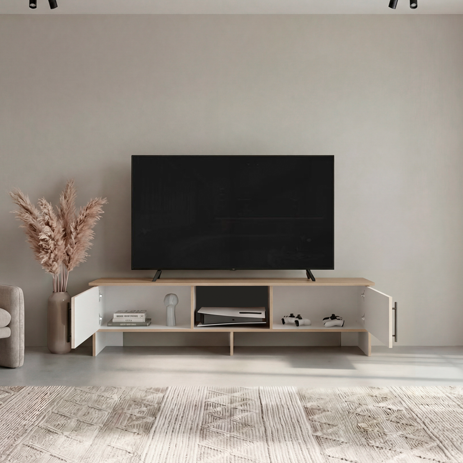 Rack De Tv Para 65″ Linea Dago Fresno Blanco Capri MÖBLART MDF