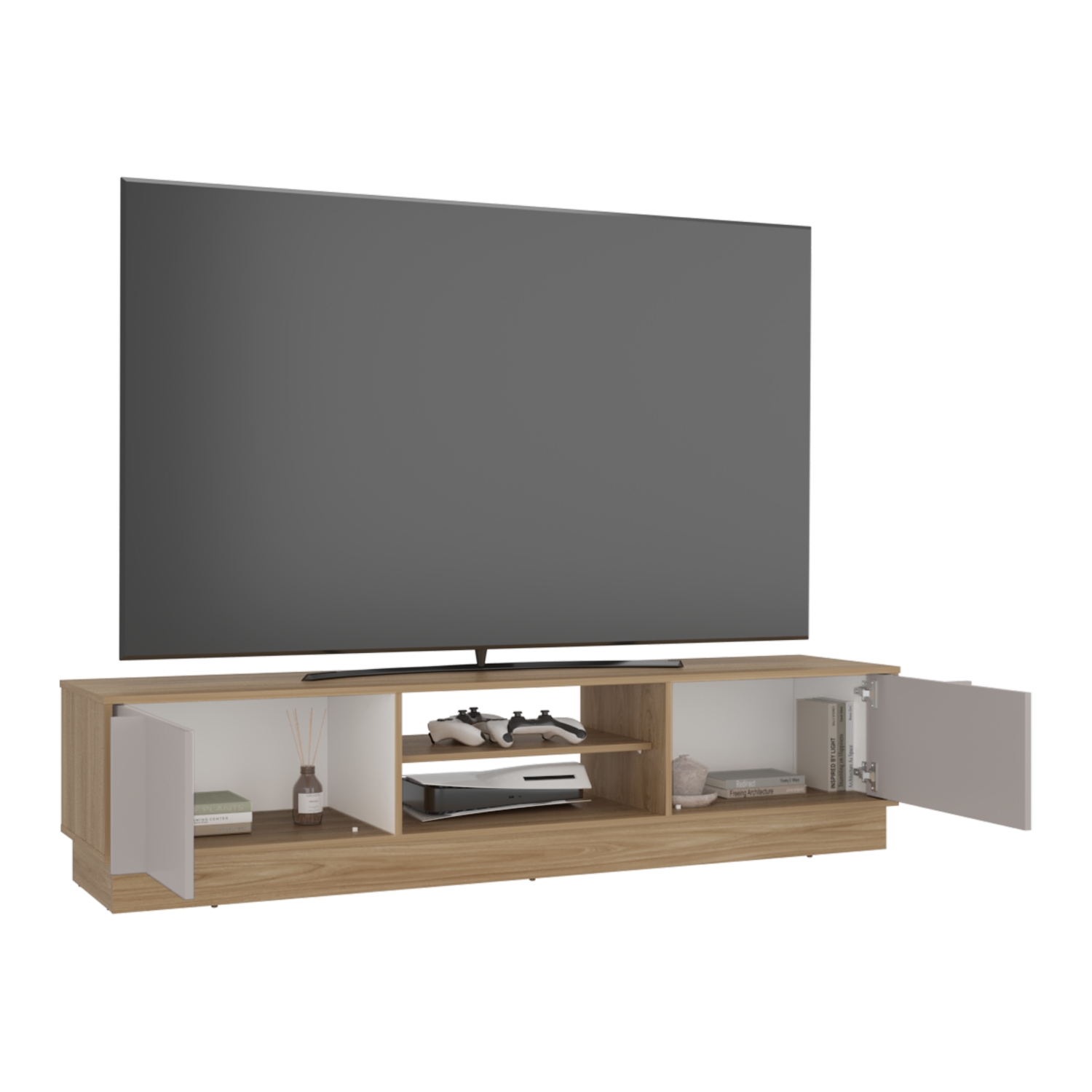 Rack De Tv Para 75″ Caoba Fresno Blanco Capri MÖBLART MDF