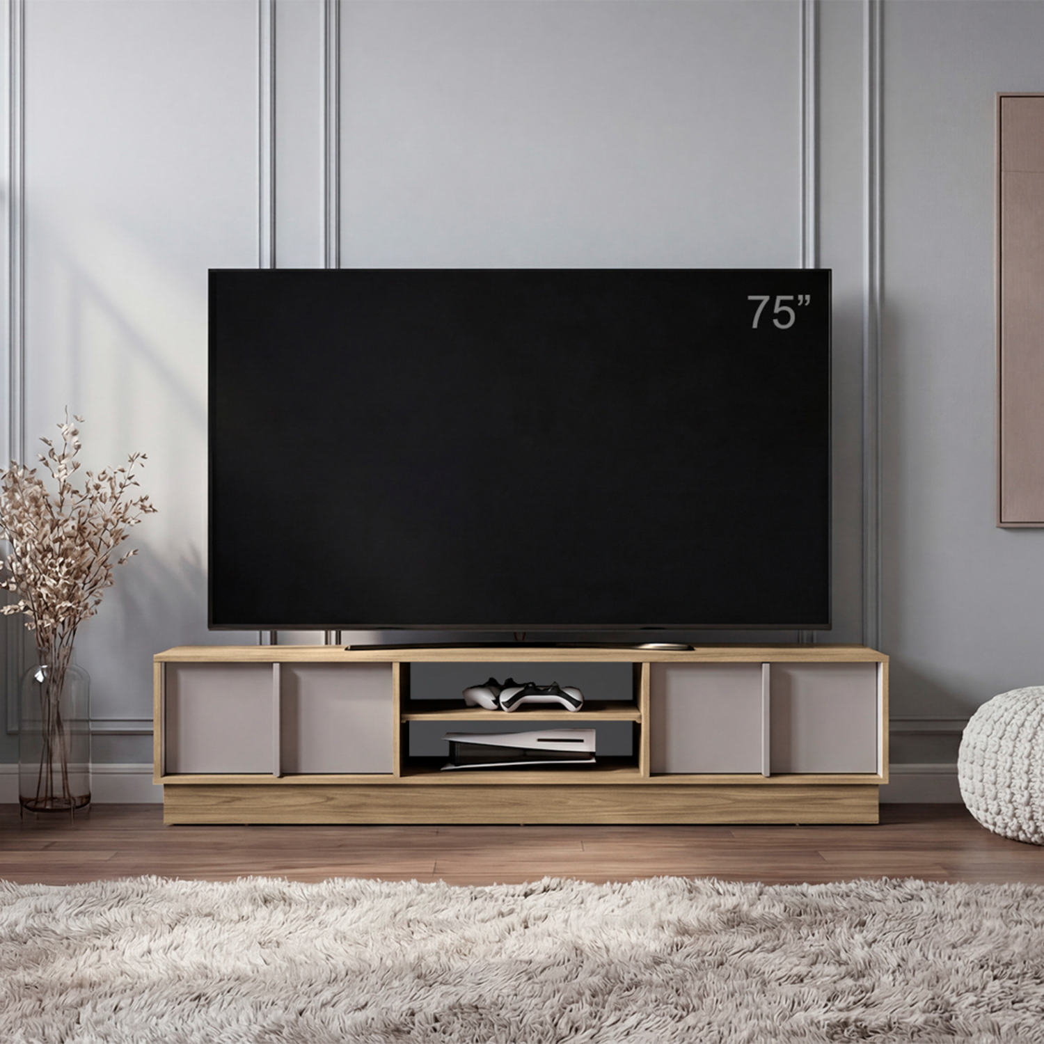 Rack De Tv Para 75″ Caoba Fresno Blanco Capri MÖBLART MDF