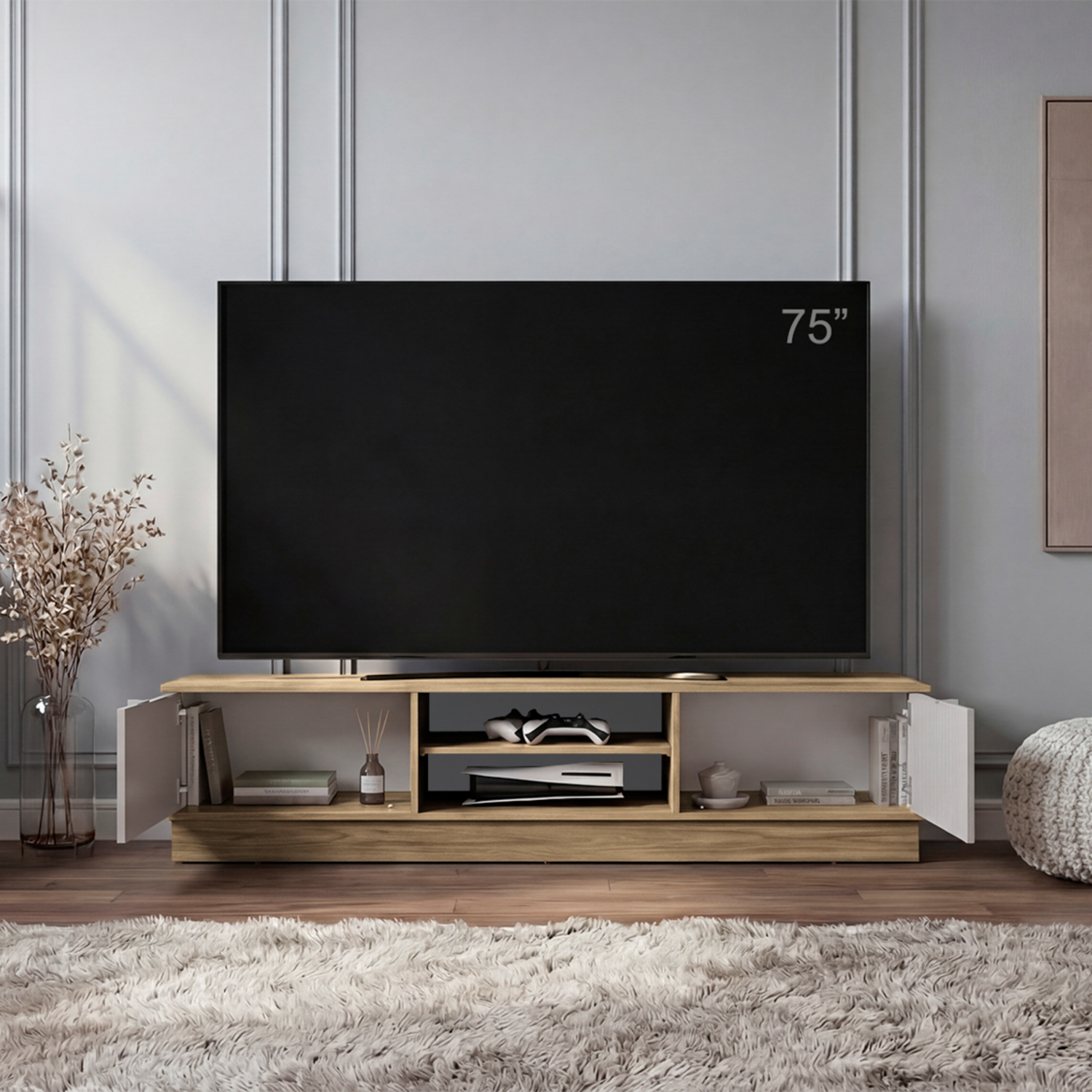 Rack De Tv Para 75″ Caoba Fresno Blanco Capri MÖBLART MDF