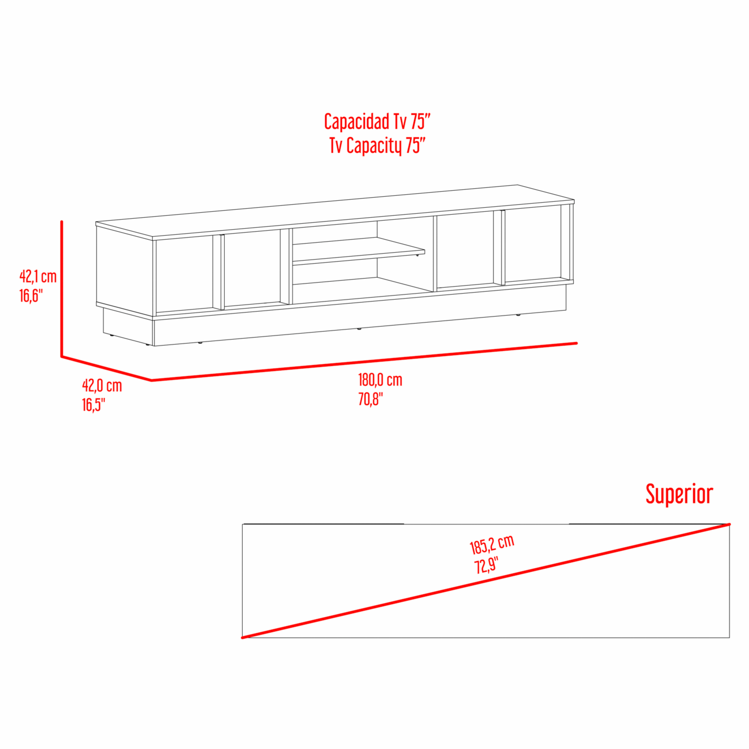 Rack De Tv Para 75″ Caoba Fresno Blanco Capri MÖBLART MDF