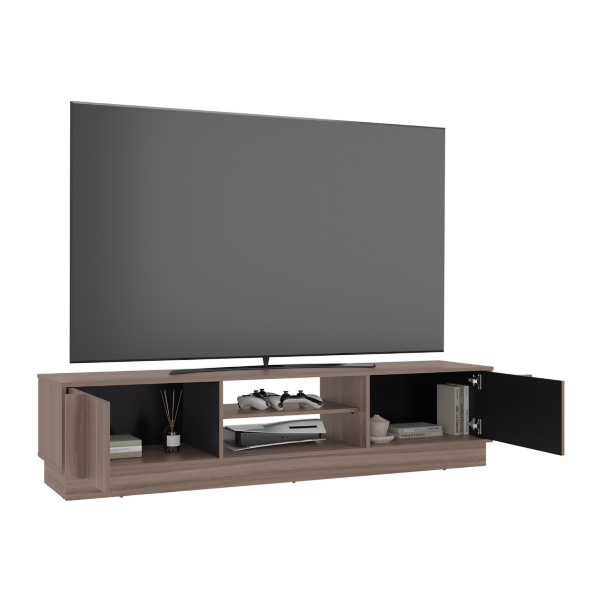 Rack De Tv Para 75″ Caoba Avellana Con Negro MÖBLART Mdf