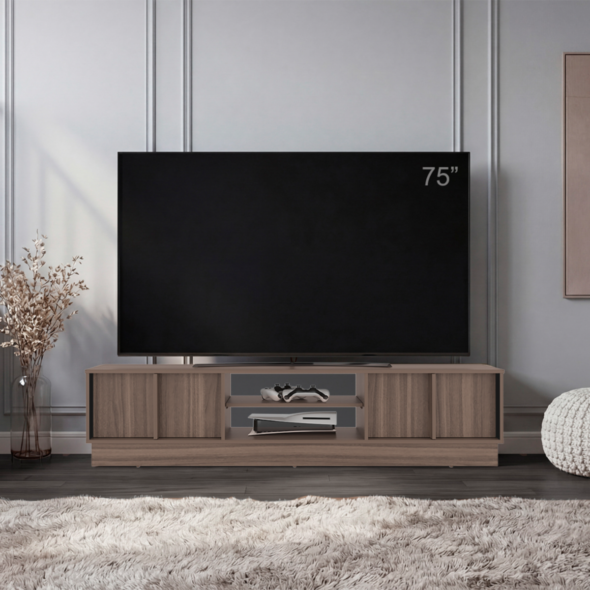 Rack De Tv Para 75″ Caoba Avellana Con Negro MÖBLART MDF