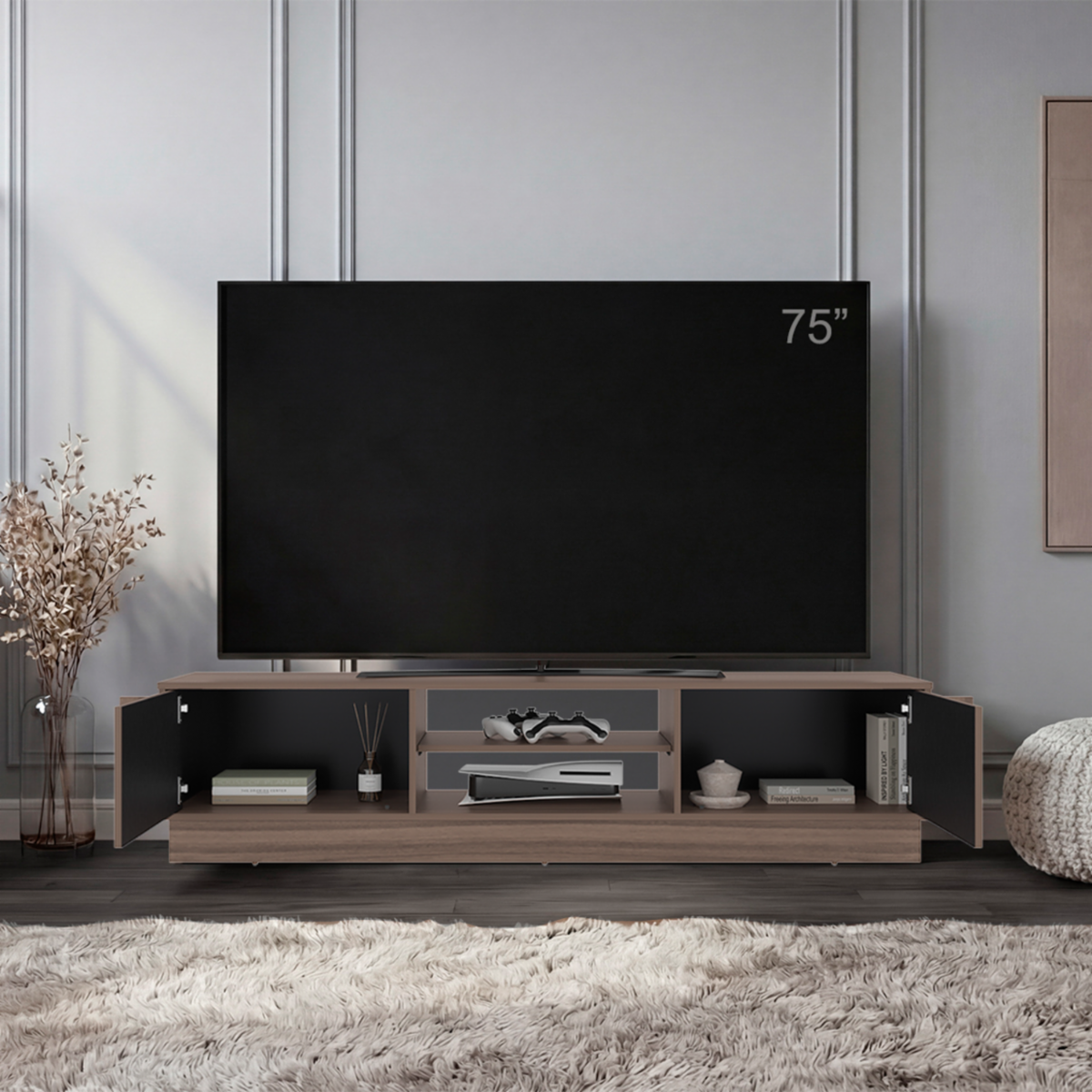Rack De Tv Para 75″ Caoba Avellana Con Negro MÖBLART MDF