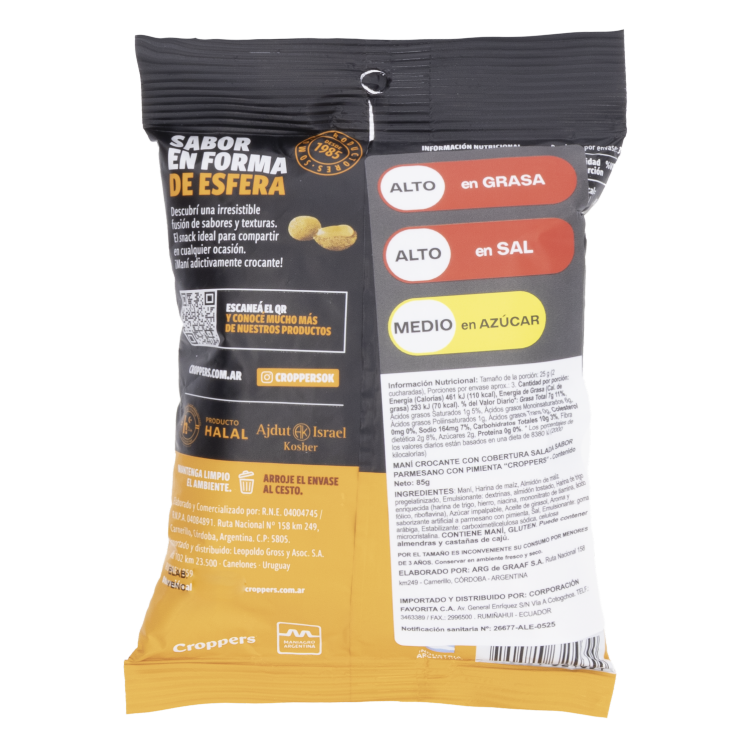 Maní Sabor A Queso Parmesano  Y Pimienta CROPPERS 85 G