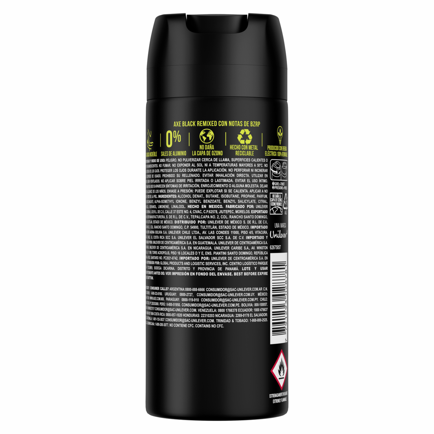 Desodorante En Aerosol Antitranspirante Para Hombre Black Remixed Bzrp AXE 150 Ml