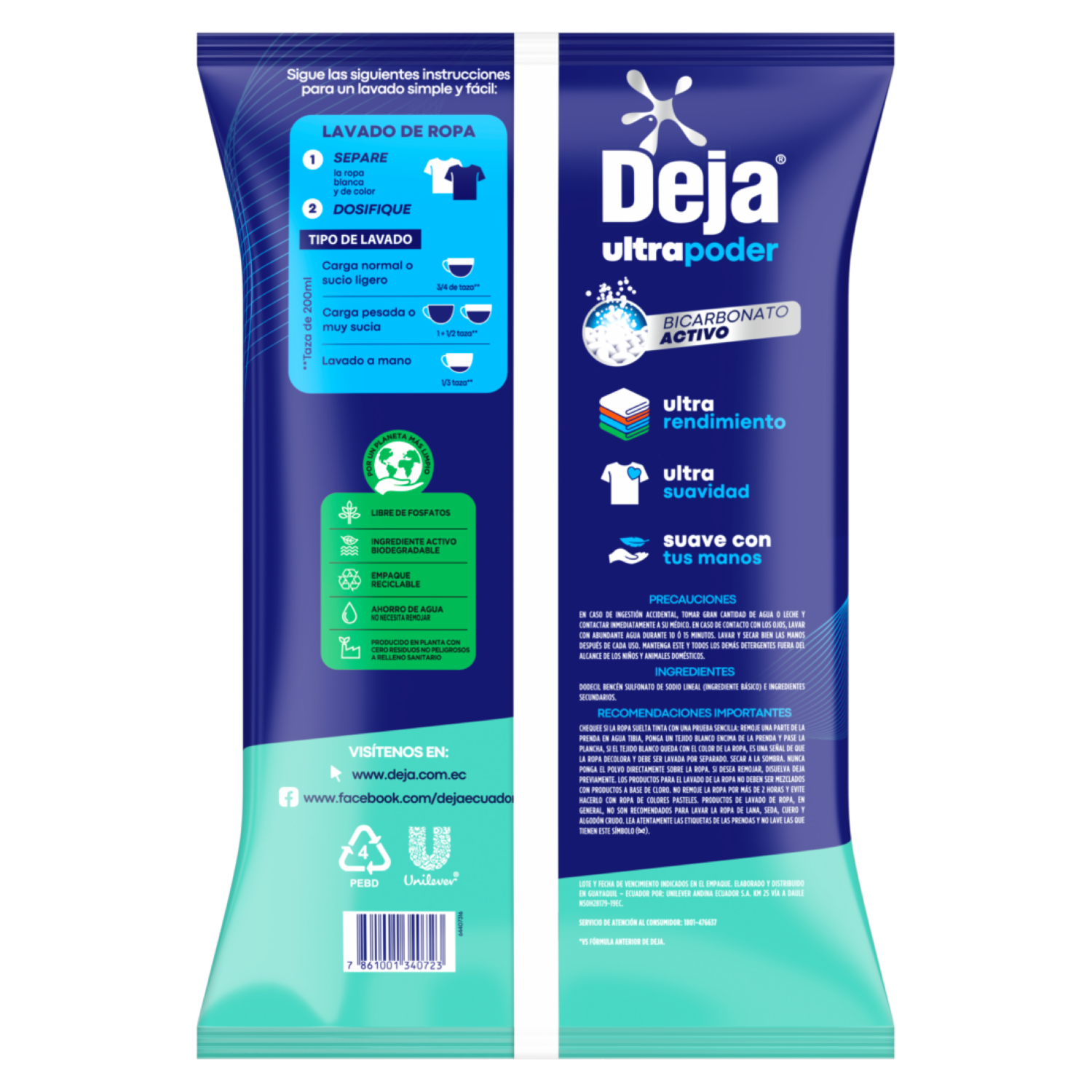 Detergente En Polvo Aloe Vera Con Suavizante + Bicarbonato DEJA 2 Kg