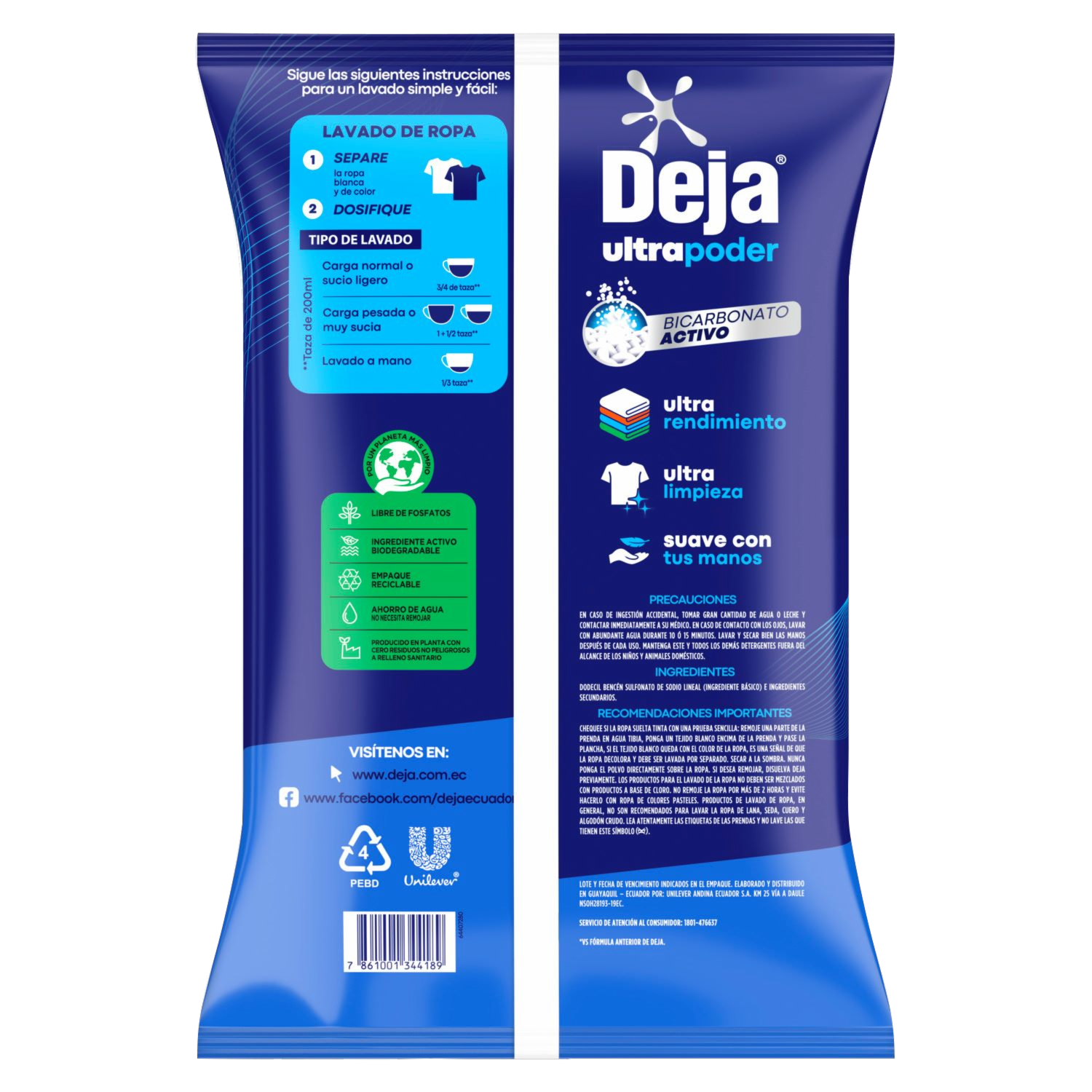 Detergente En Polvo Lavado Perfecto Floral + Bicarbonato DEJA 2 Kg