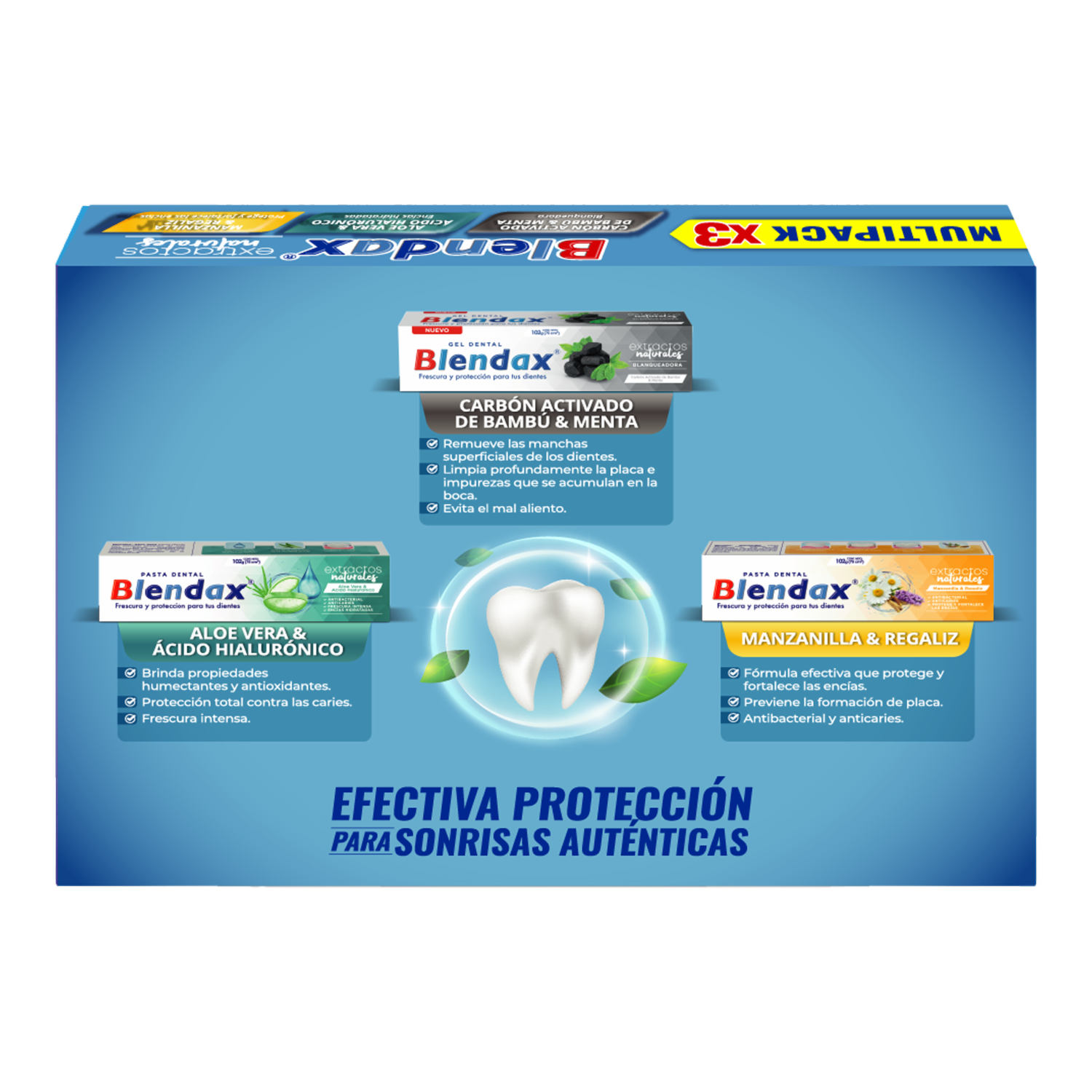 Pasta Dental Extractos Naturales Multipack BLENDAX X3 Uds