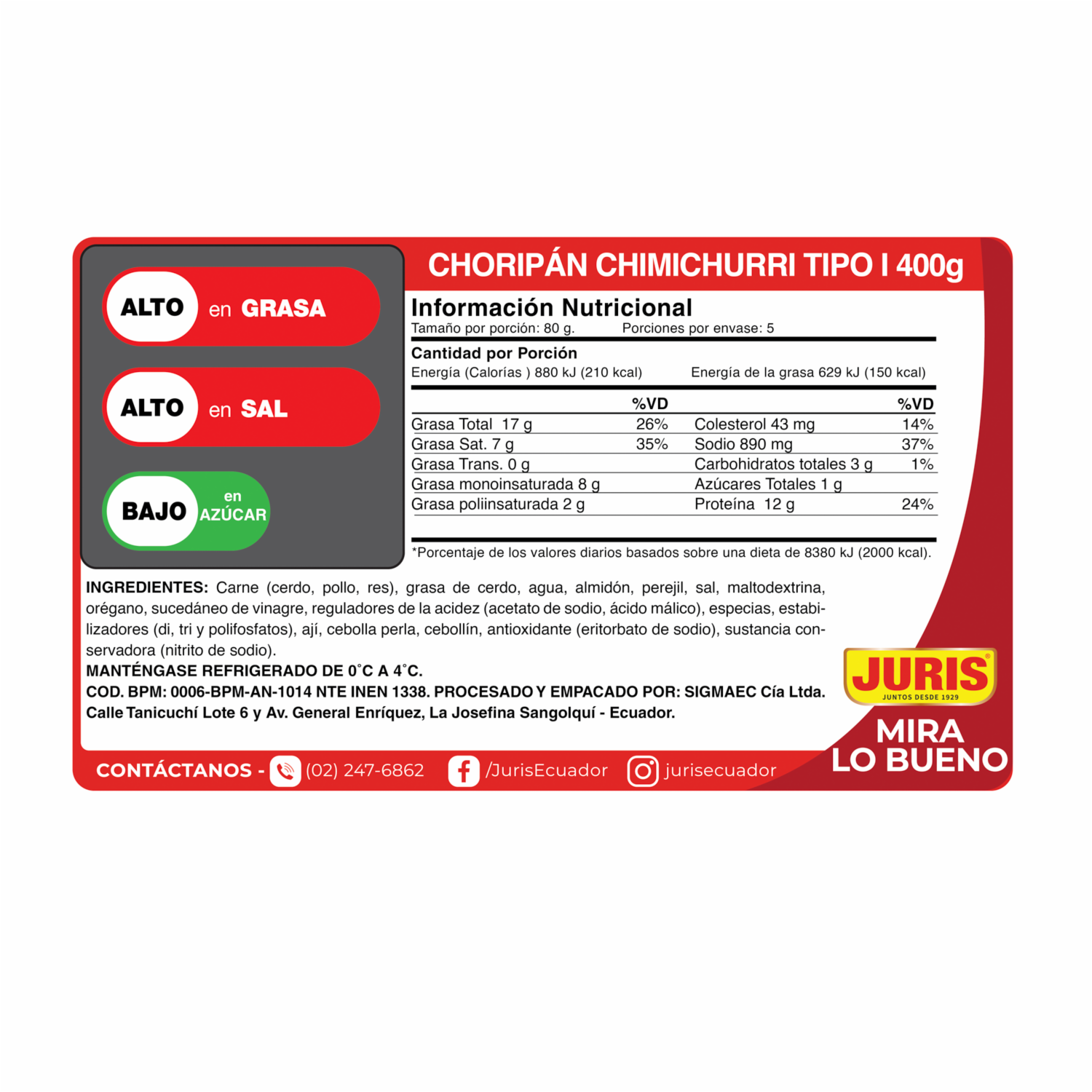 Chorizo Choripán Chimichurri JURIS X5 Uds