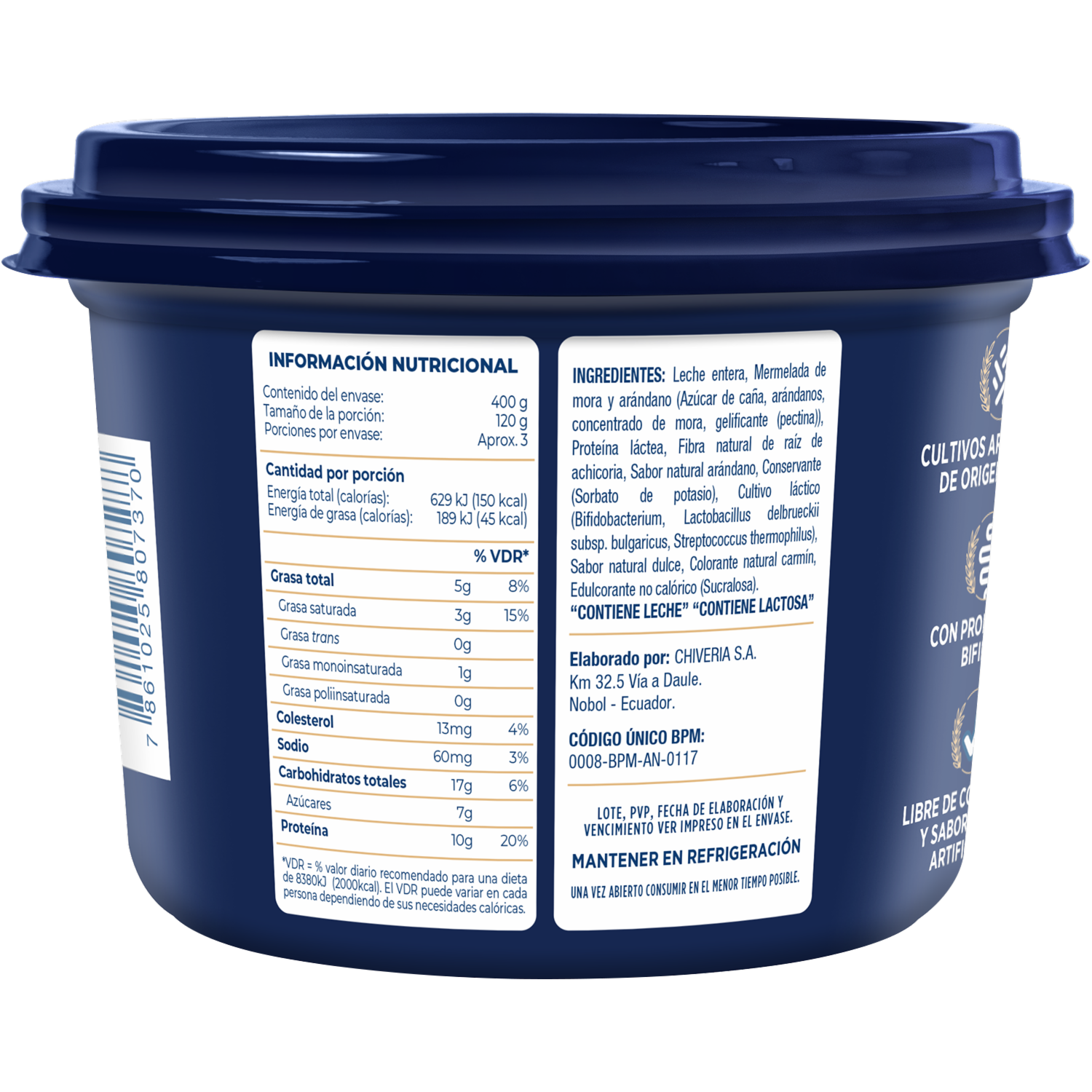 Yogurt Griego Mora Y Arándano CHIVERIA 400 G
