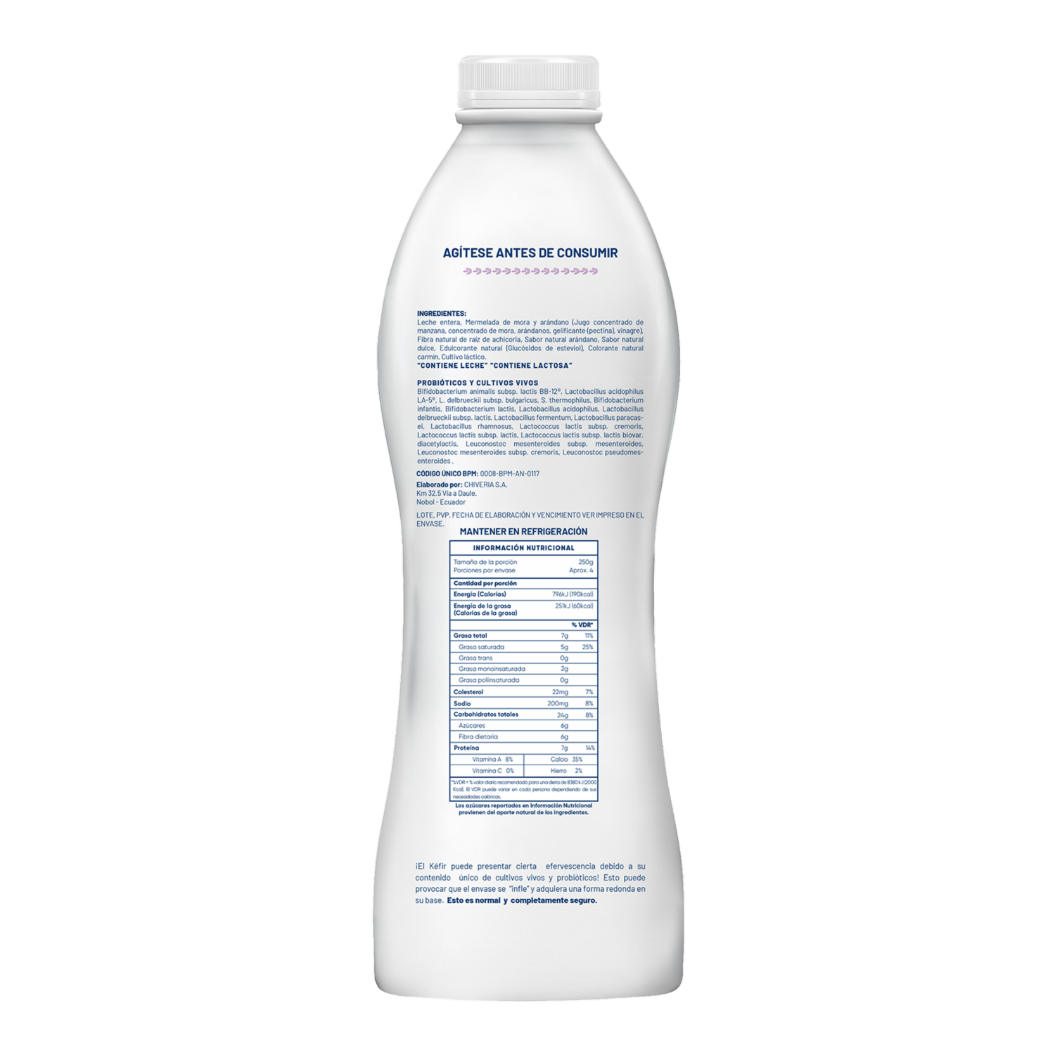 Kéfir Entero Sabor Mora Y Arándanos CHIVERIA 950 G