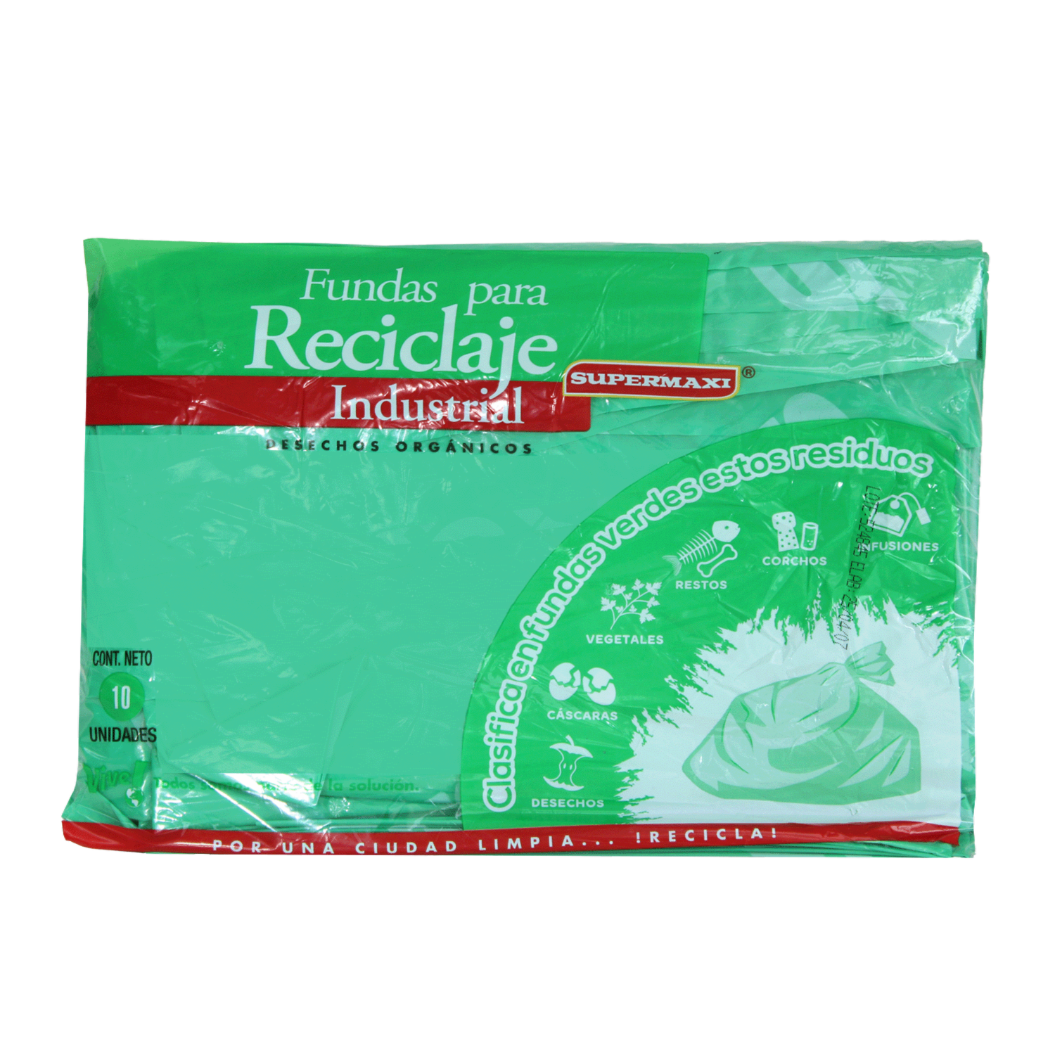Fundas De Basura Industrial Para Reciclaje Verde SUPERMAXI 10 Unidades