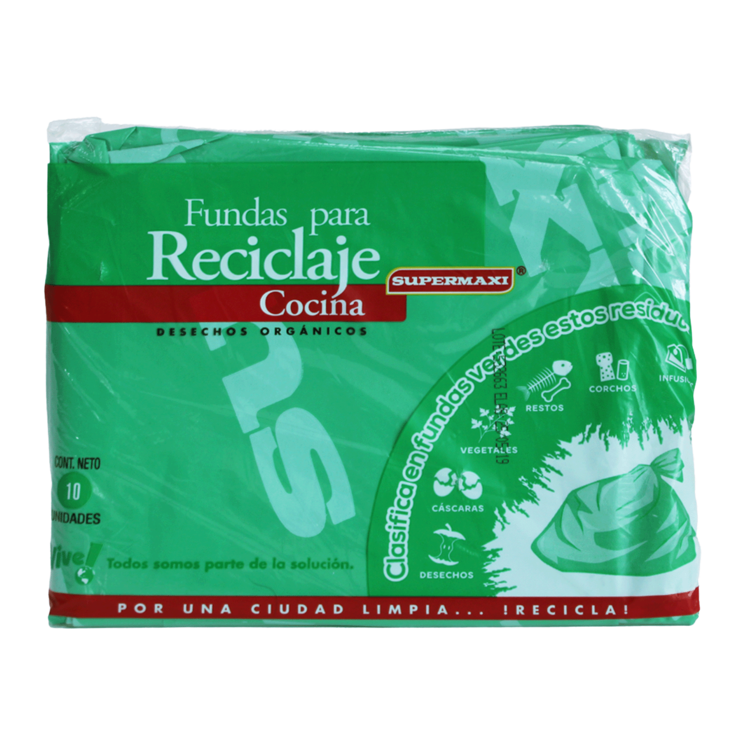 Fundas De Basura Para Cocina Reciclaje Verde SUPERMAXI 10 Unidades