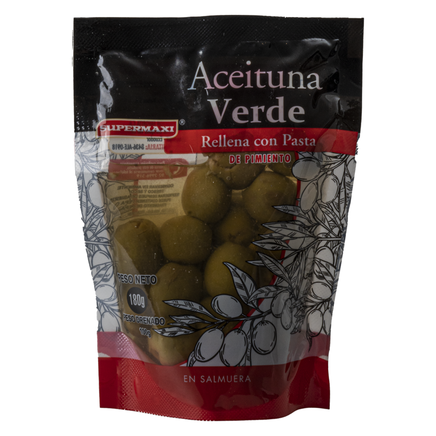 Aceitunas Rellenas Con Pasta De Pimiento SUPERMAXI 180 G