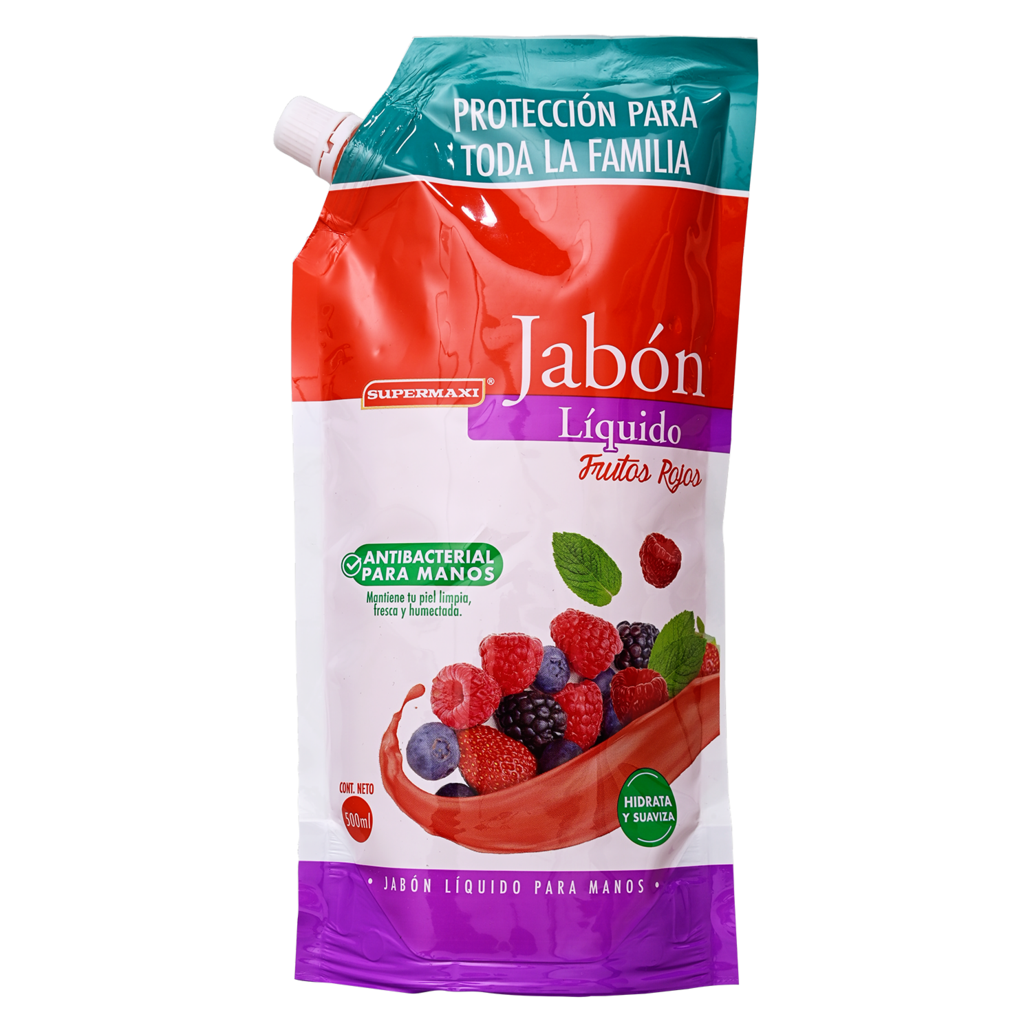 Jabón Líquido Antibacterial De Frutos Rojos Doy Pack SUPERMAXI 500 Ml