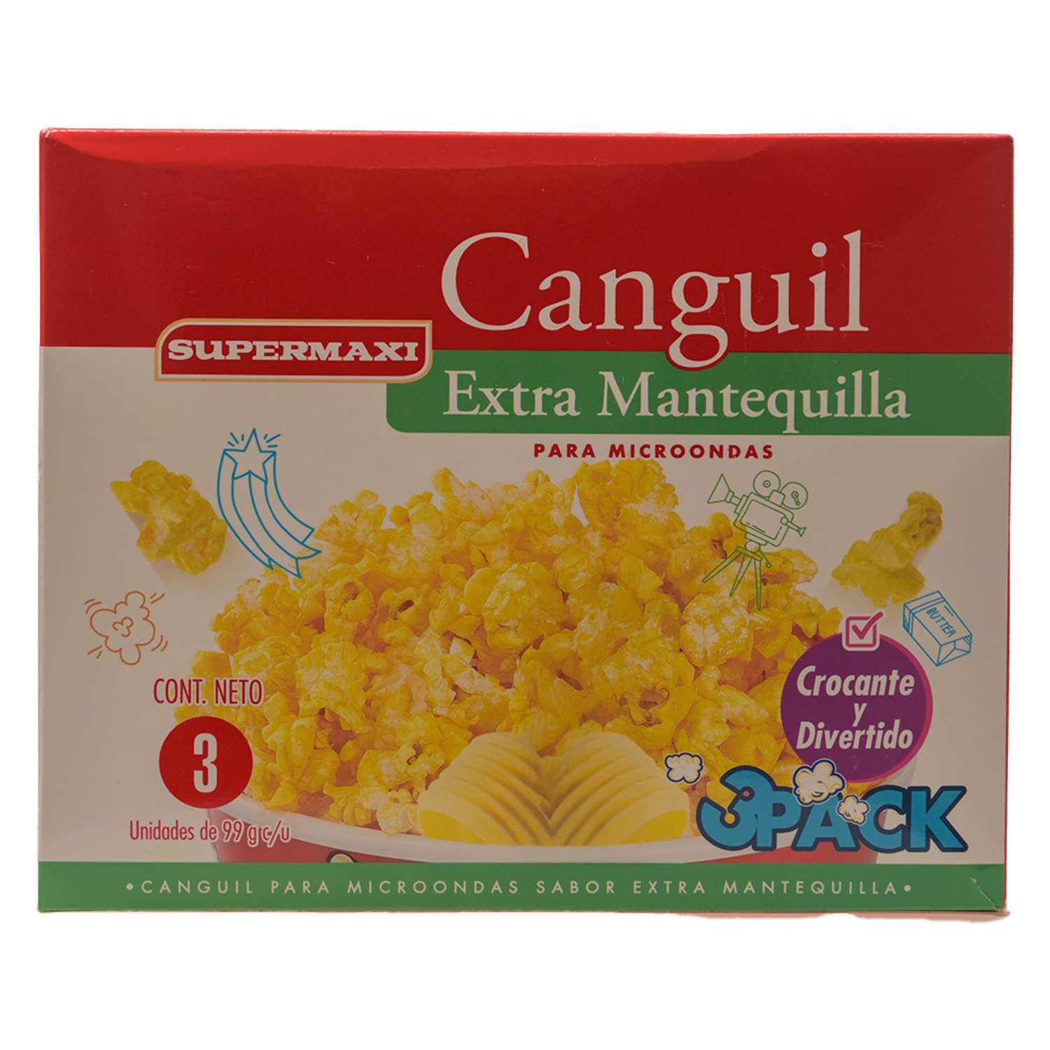 Canguil Para Microondas Con Extra Mantequilla SUPERMAXI Pack X3 99 G
